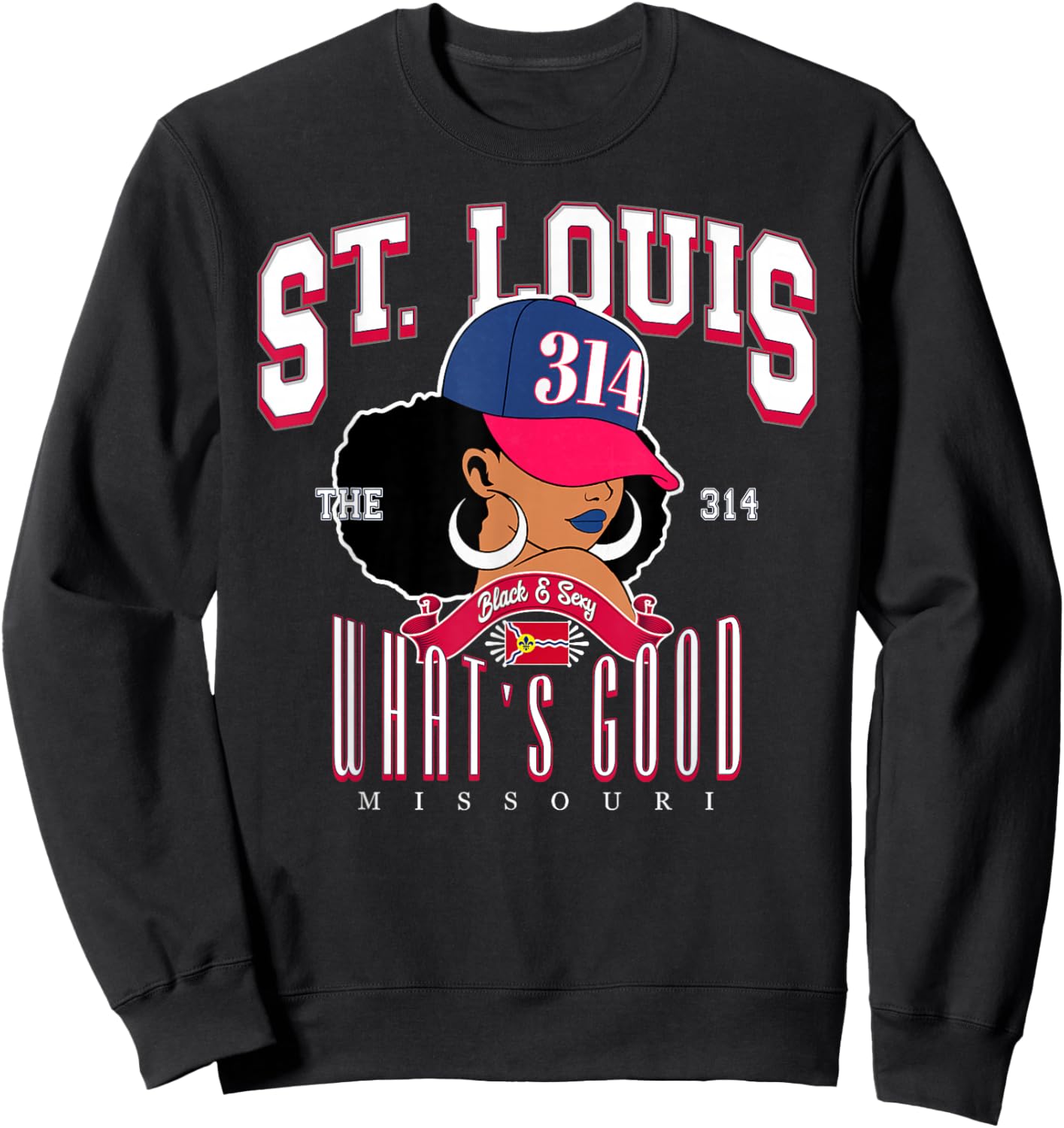 314 Area Code St. Louis Missouri Flag Afro Puff for Shawty Sweatshirt - Sweatshirt | Black