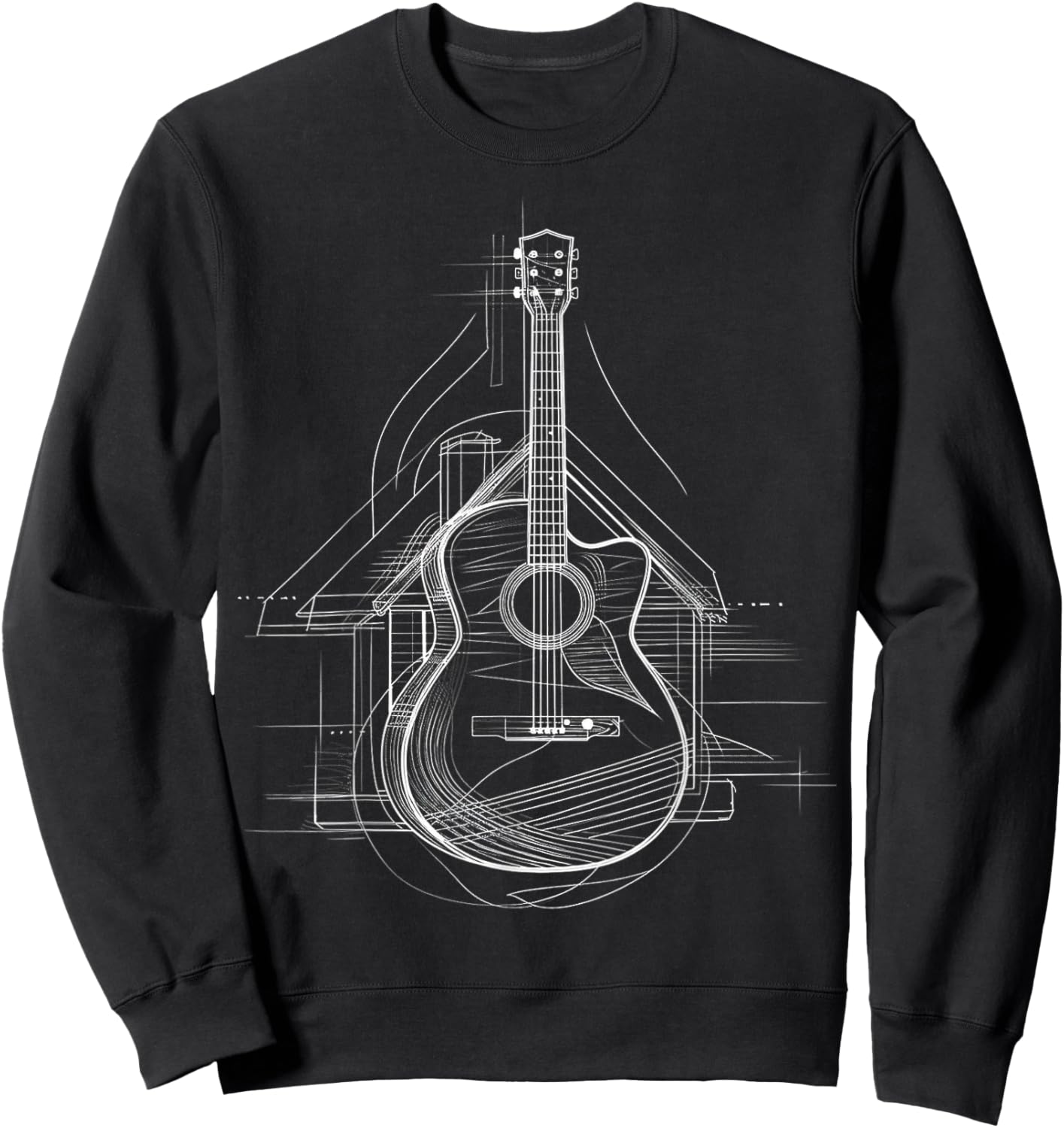 Guitar Musical Instrument Drawing House Art Guitar Sweatshirt - Sweatshirt | Black