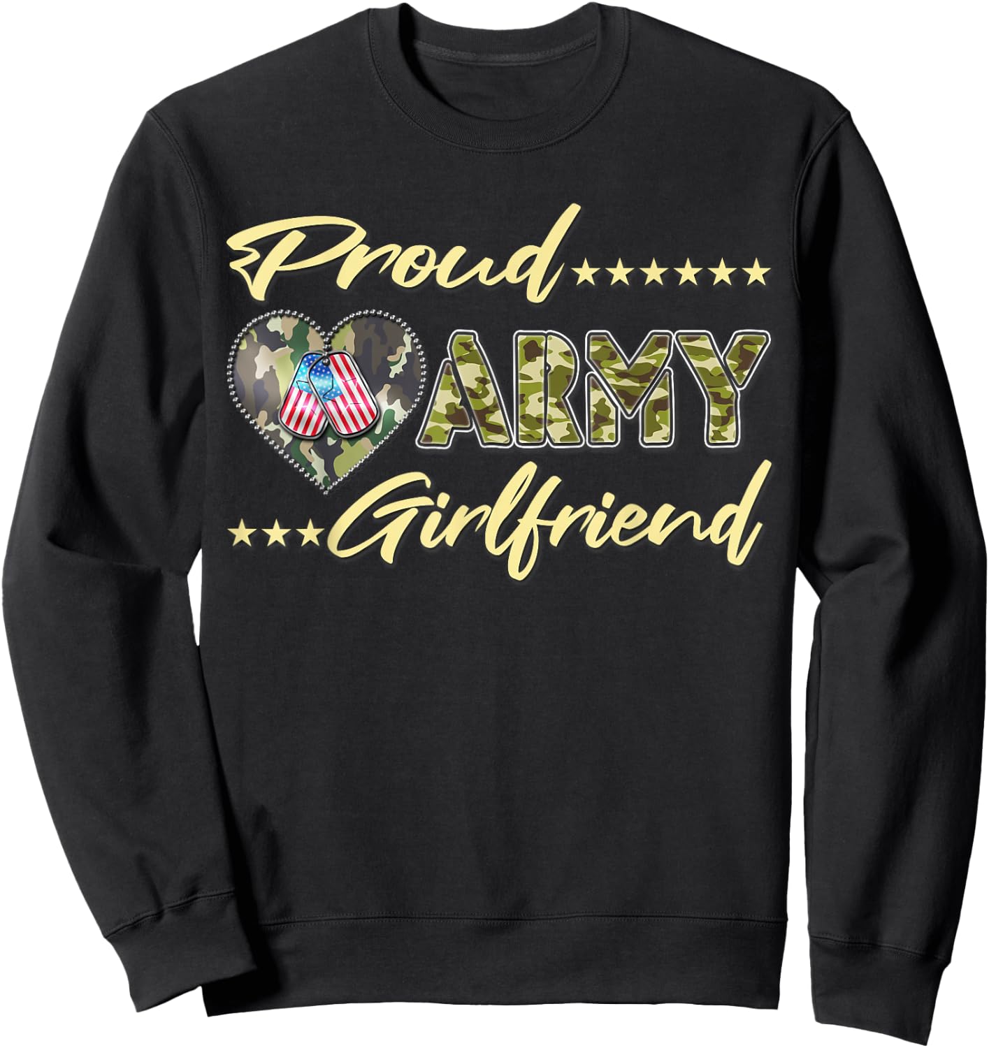 Proud Army Girlfriend - US Flag Dog Tags Military Lover Gift Sweatshirt - Sweatshirt | Black