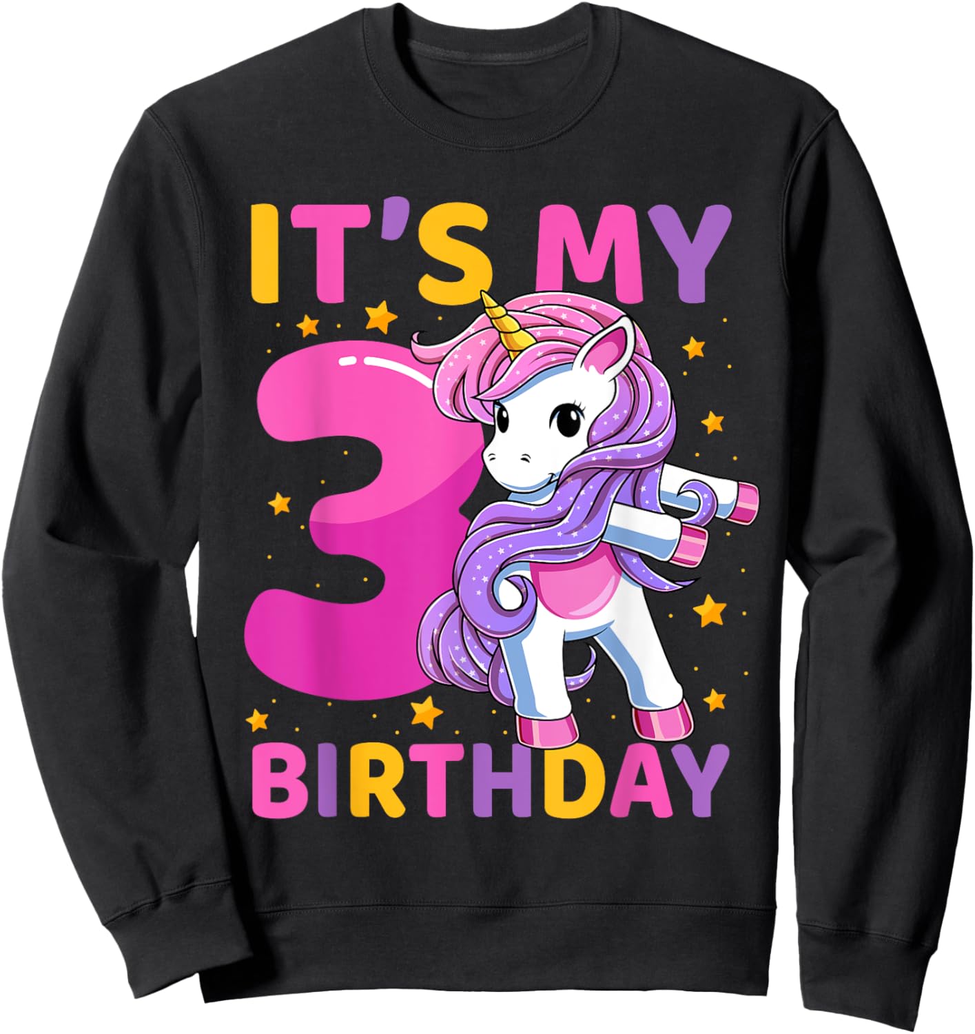 3 Years Old Unicorn Flossing 3rd Birthday Party Girls Kids Sweatshirt - Sweatshirt | Black