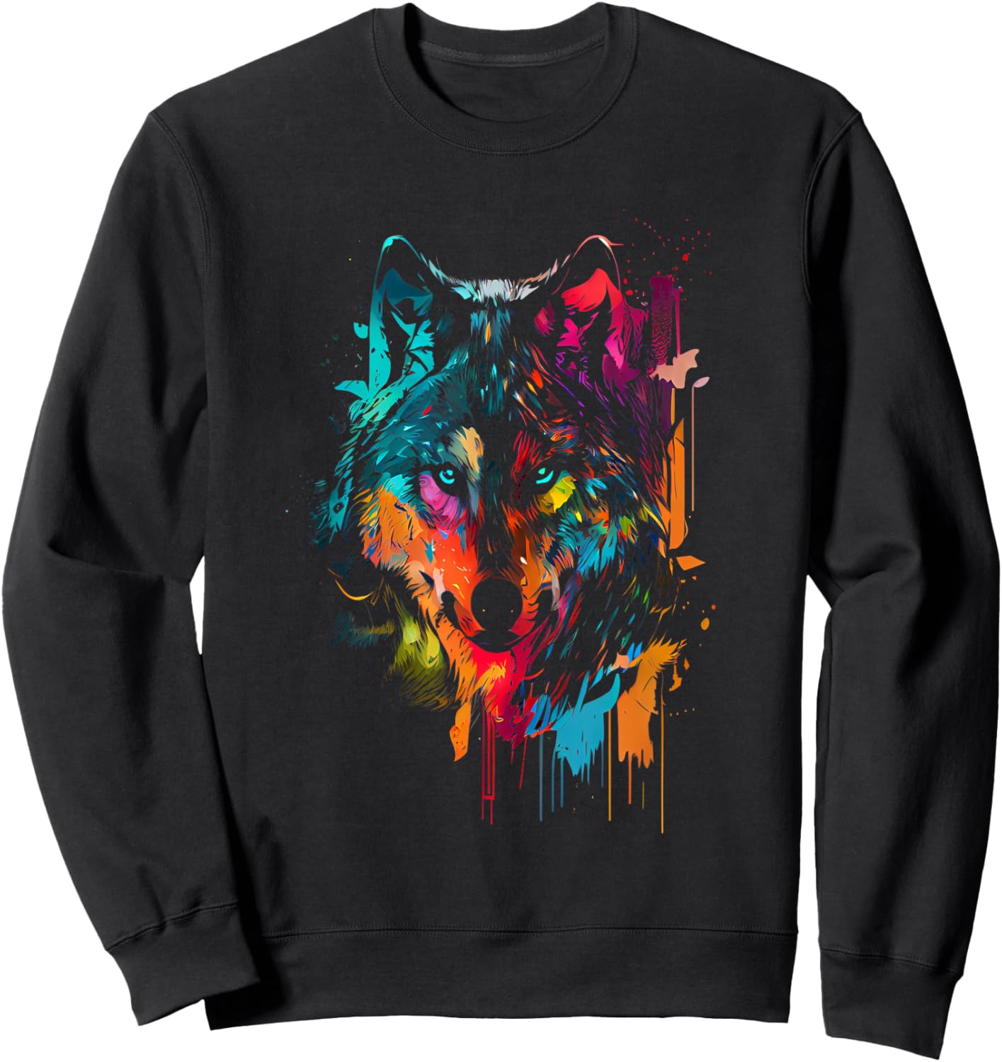 Wolf Color Colorful Hunter Forest Wolf Lover Big Wolf Sweatshirt - Sweatshirt | Black