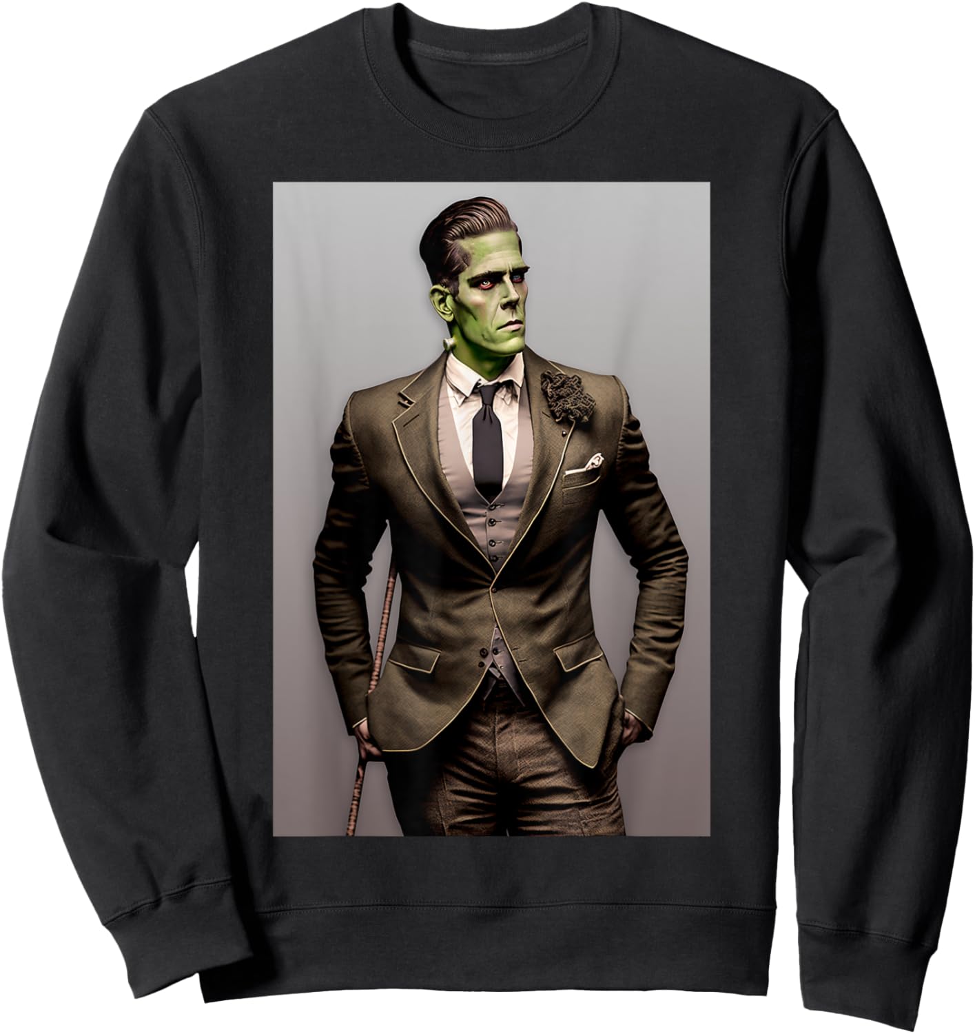 Frankenstein Dapper Frankenstein Monster In a Suit Halloween Sweatshirt - Sweatshirt | Black