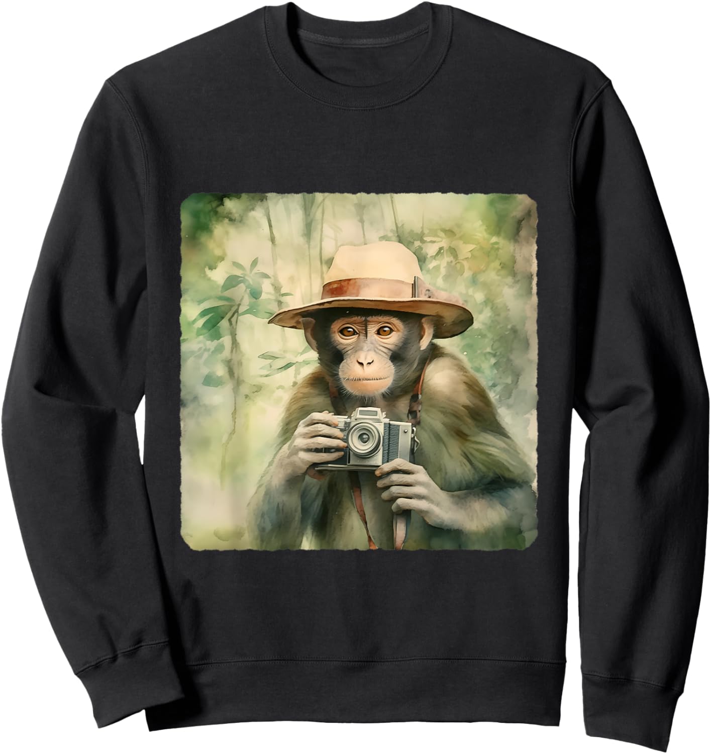 Photographer Monkey In The Jungle. Wildlife, Photography Sweatshirt - Sweatshirt | Black