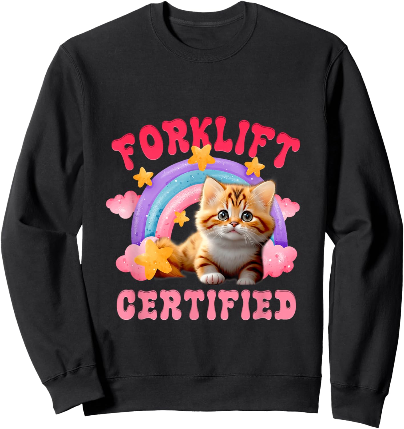 Cat Forklift Certified Funny Pink Boho Rainbow For Cat Lover Sweatshirt - Sweatshirt | Black