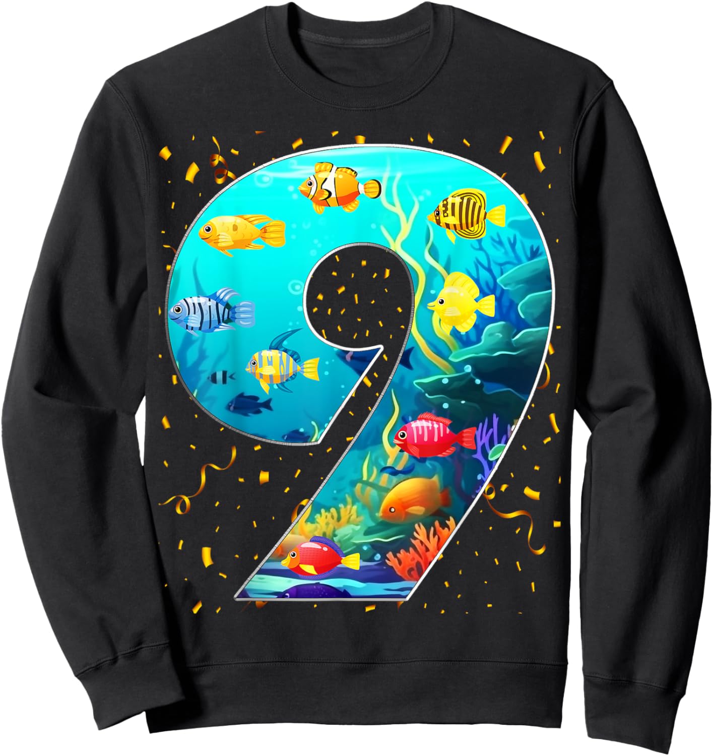 9th Birthday Party 9 Year Old Sea Fish Aquarium Birthday Boy Sweatshirt - Sweatshirt | Black