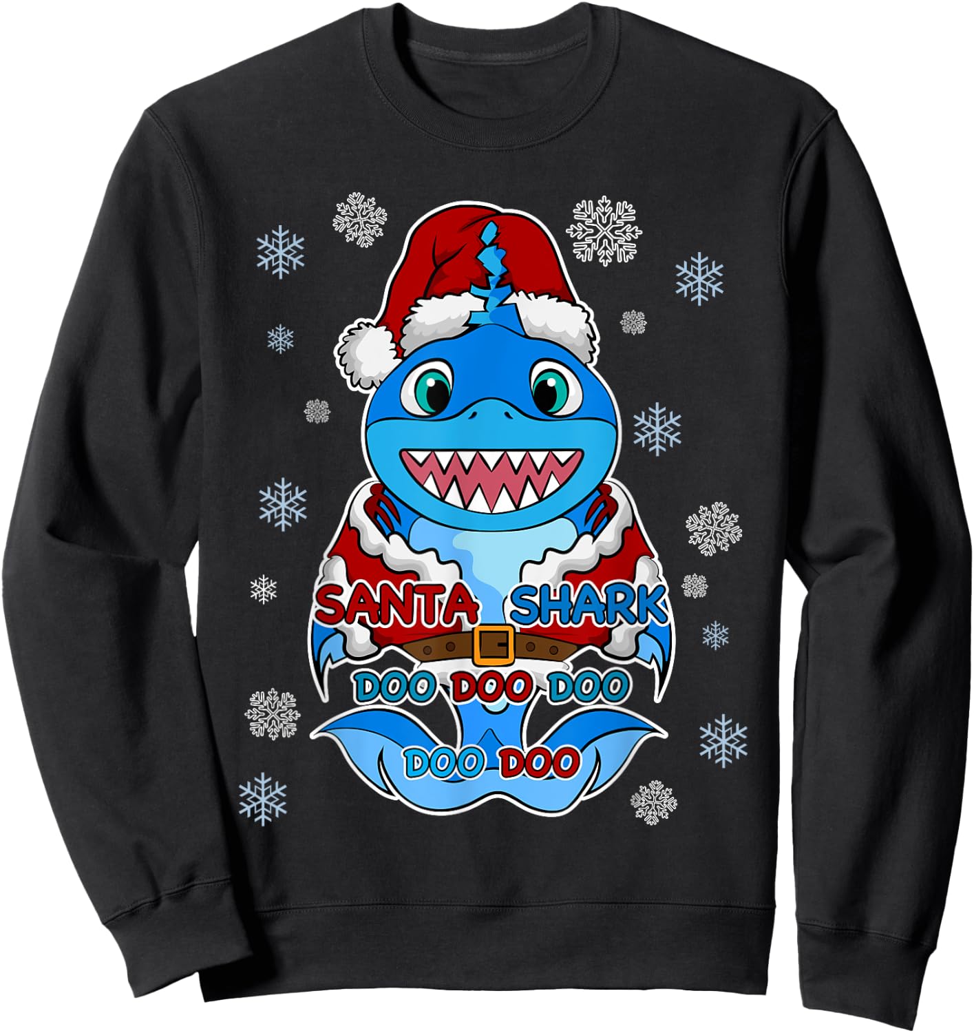 Santa Shark, Shark in a Santa Suit, Christmas Shark Sweatshirt - Sweatshirt | Black