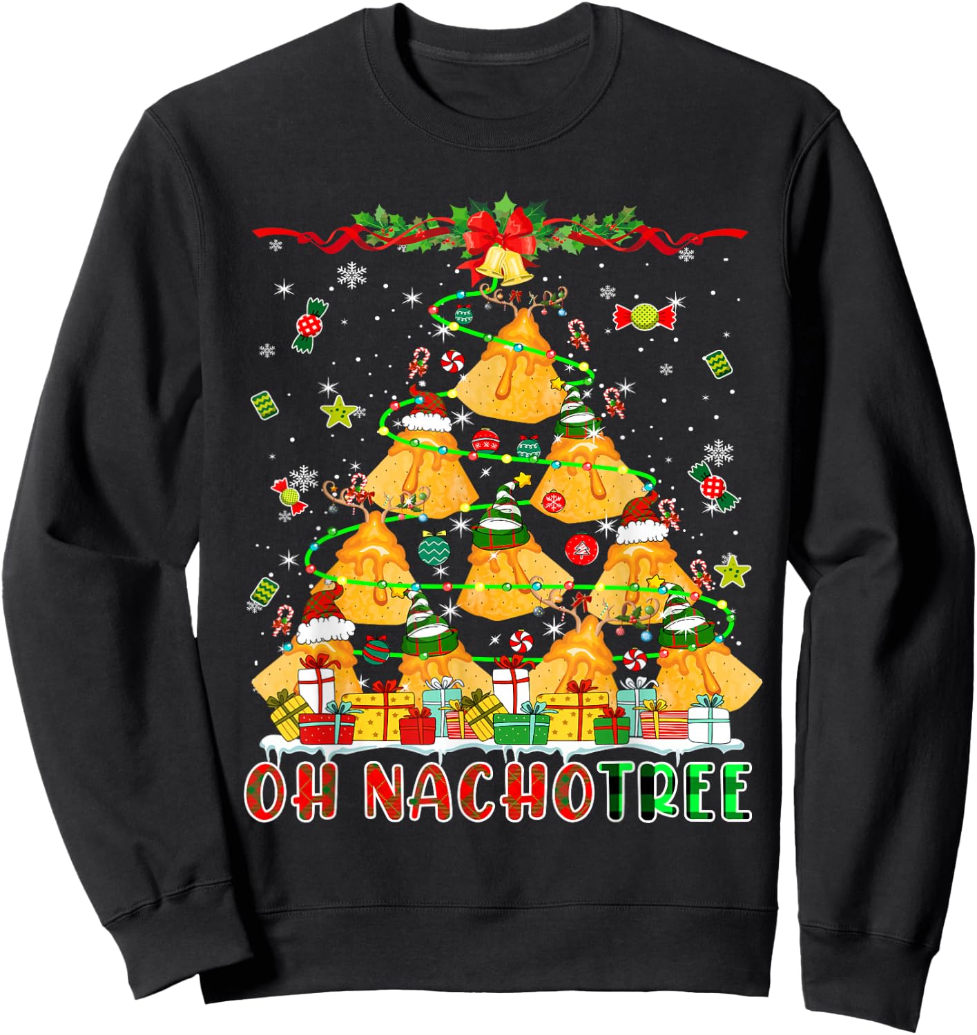 Nacho Christmas Tree Santa Reindeer Elf Mexican Nachos Lover Sweatshirt - Sweatshirt | Black
