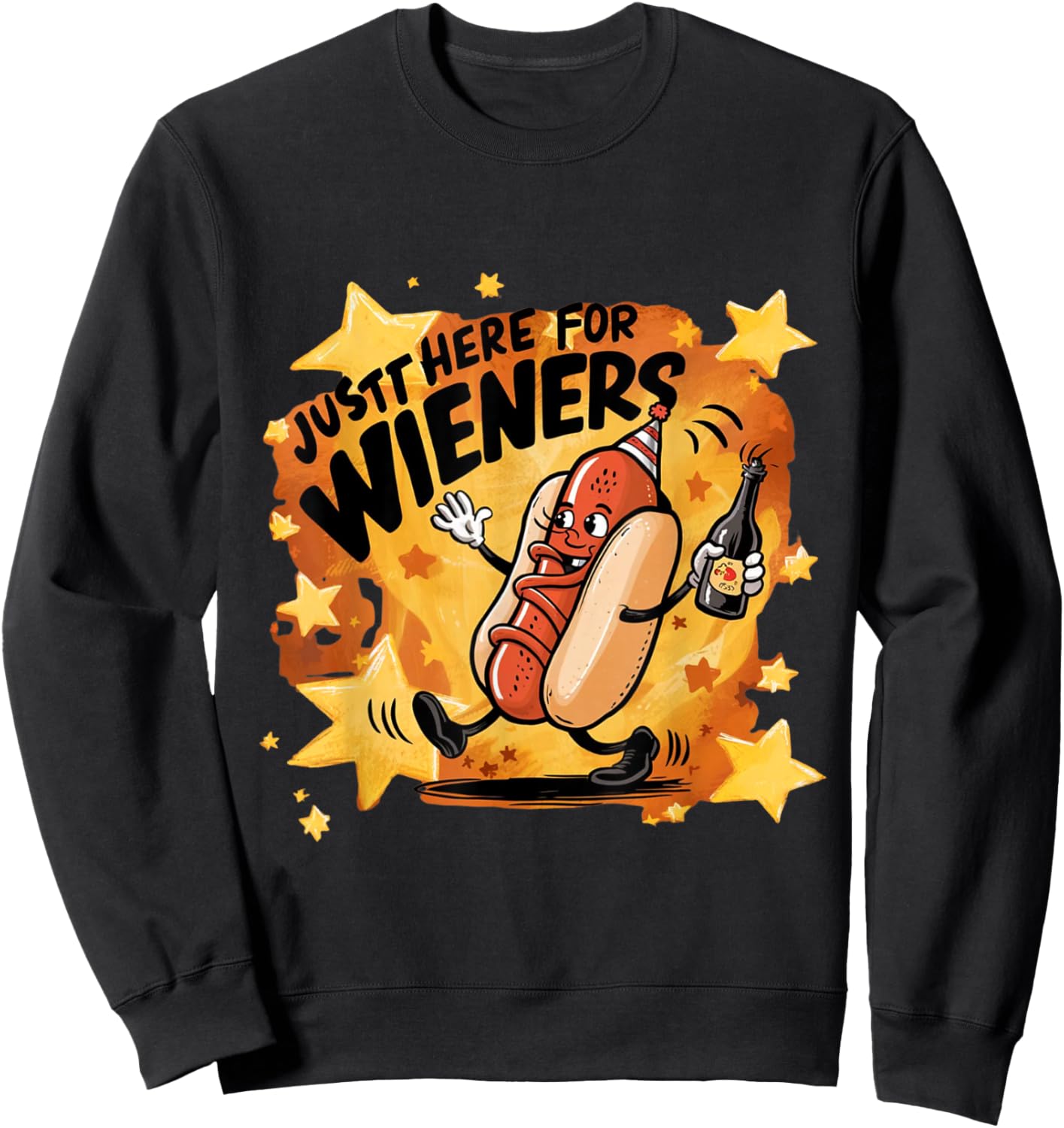 Retro Just Here For The Wieners 4th of July Funny Hotdog Men Women Sweatshirt - Sweatshirt | Black