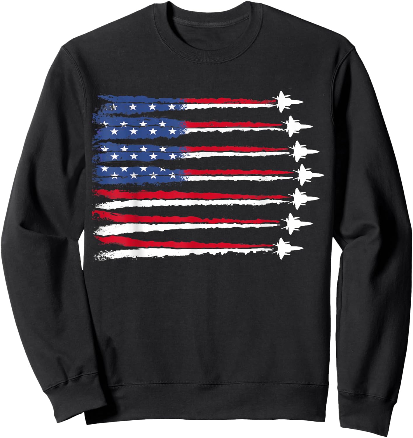 Patriotic Red White Blue USA Flag Fighter Jets Veterans Day Sweatshirt - Sweatshirt | Black