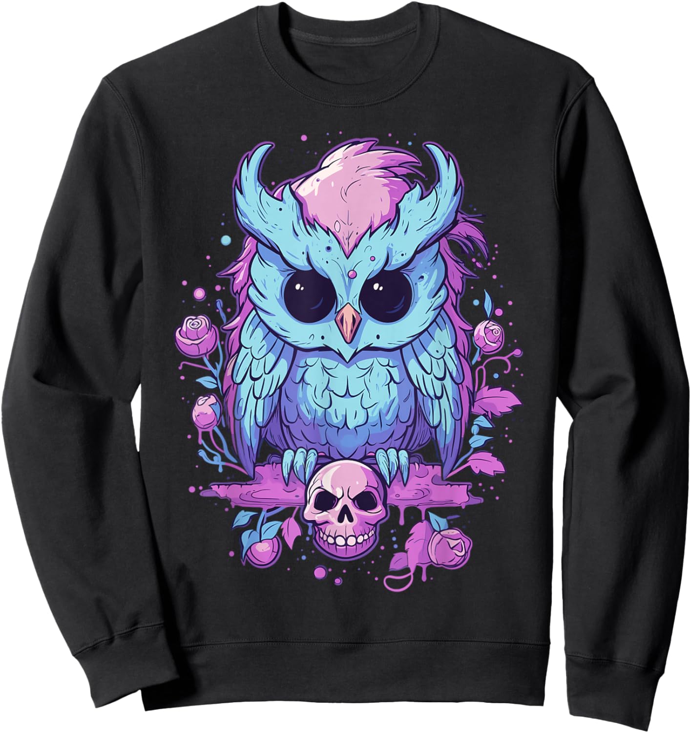 Pastel Goth Owl Kawaii Cute Creepy Halloween Anime Sweatshirt - Sweatshirt | Black