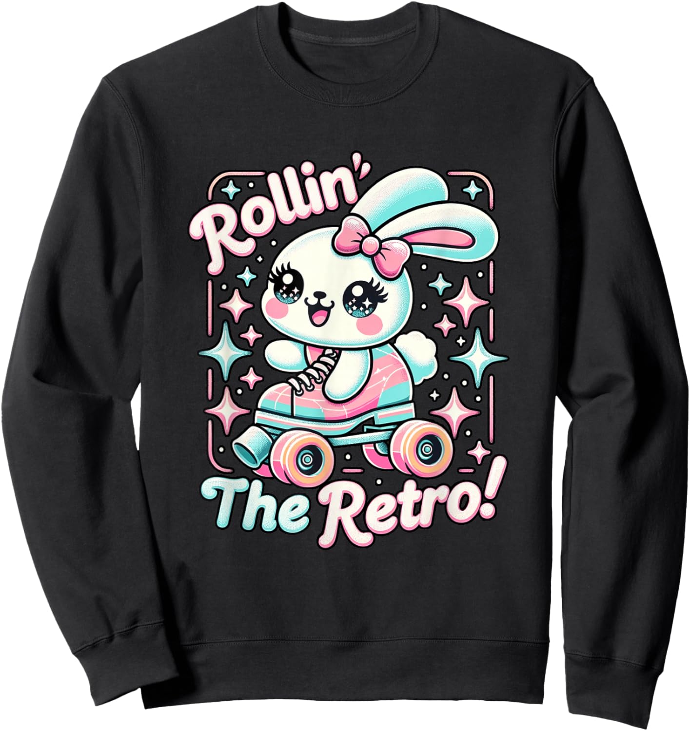 Rollin' The Retro Skater Bunny Rabbit Roller Skating Sweatshirt - Sweatshirt | Black
