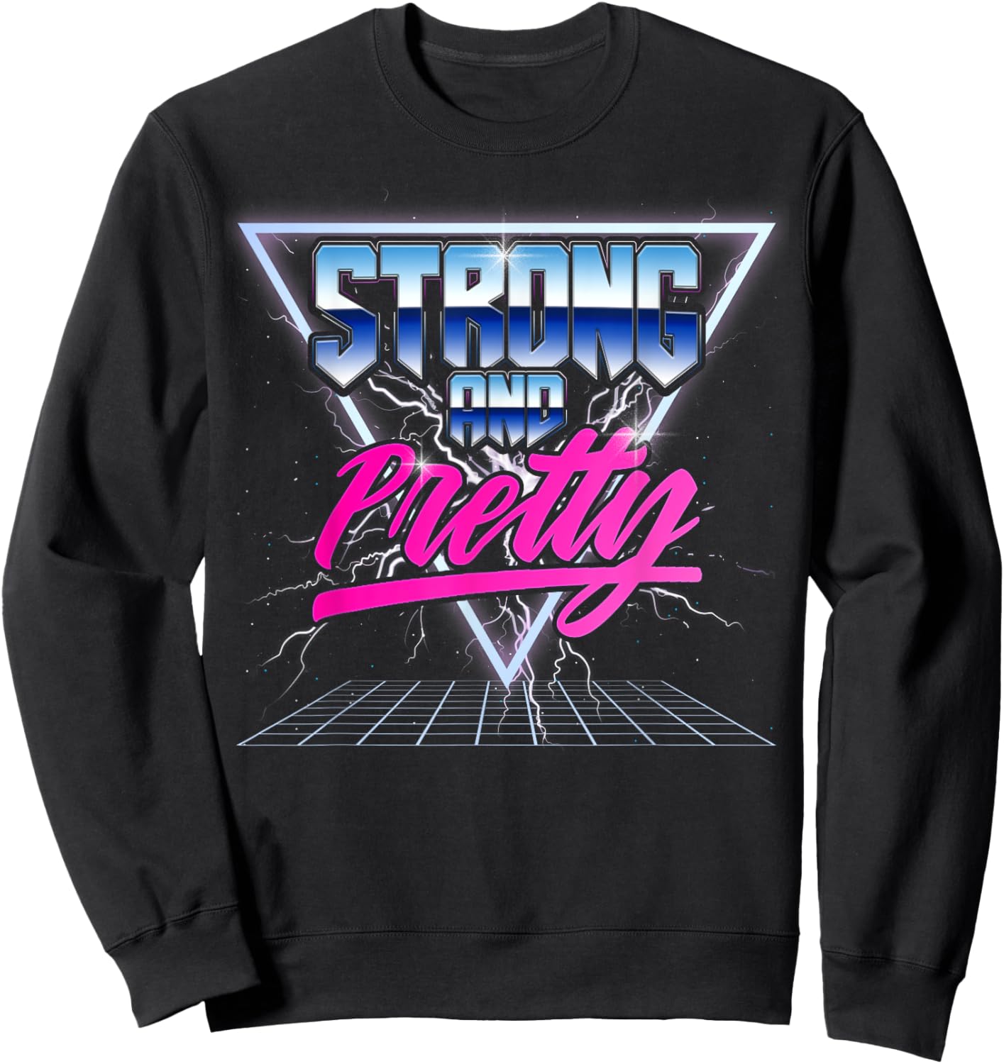 Strong and Pretty 90s 80s Vaporwave Bodybuilding Gym Men Sweatshirt - Sweatshirt | Black