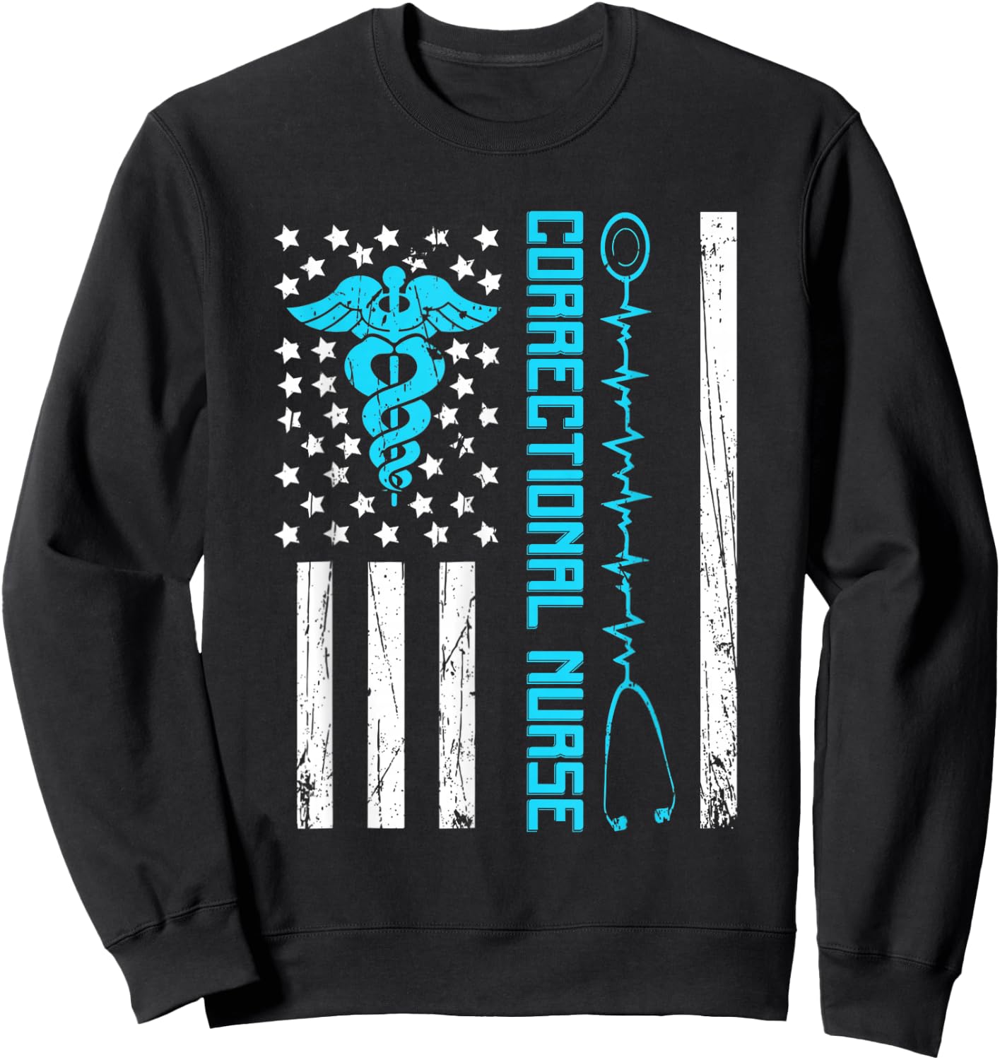 Cute Correctional Nurse Us Flag Nursing Healthcare Nurses Sweatshirt - Sweatshirt | Black