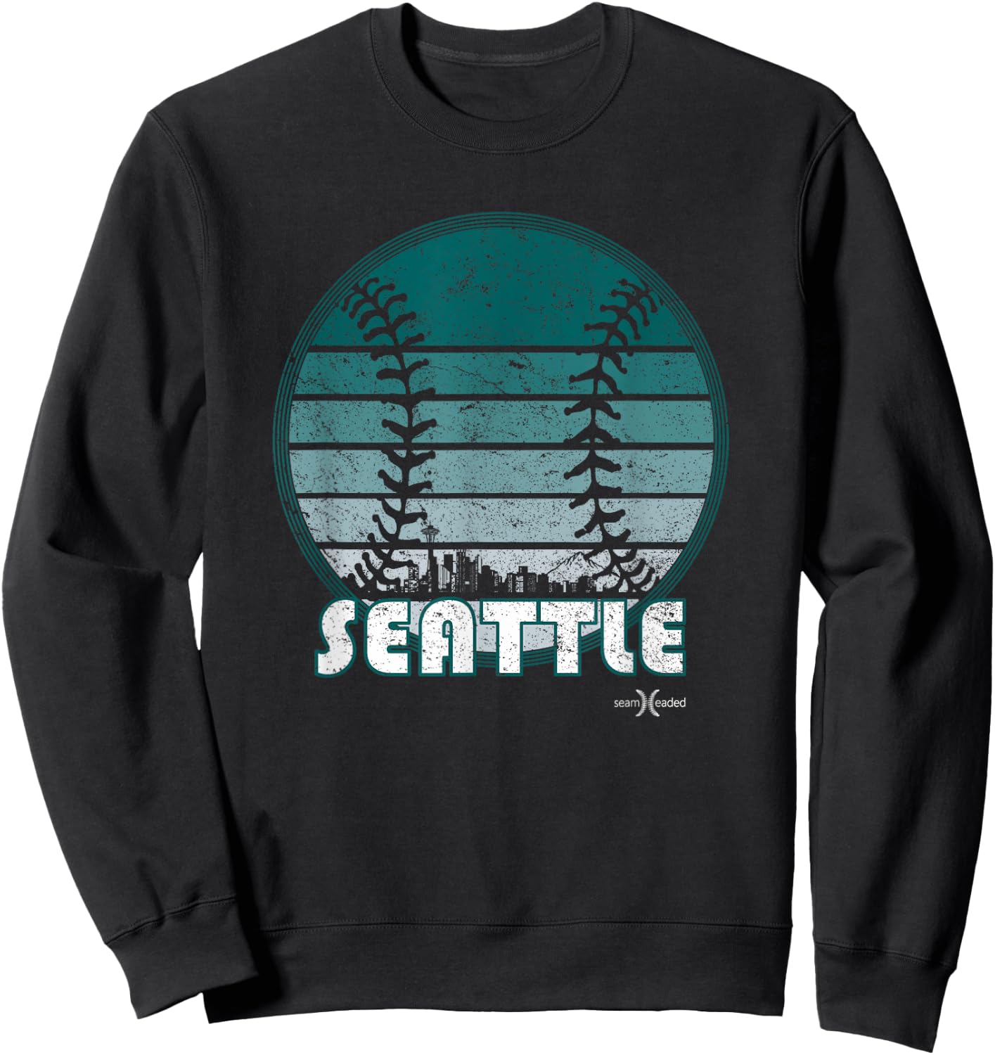 Vintage Seattle Baseball Sunset with Retro City Skyline Sweatshirt - Sweatshirt | Black