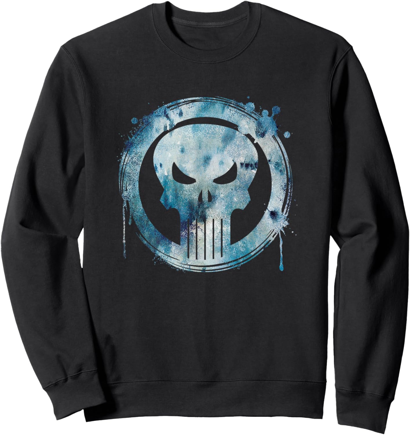 Marvel Punisher Paint Drip Skull Vintage Circle Logo Sweatshirt - Sweatshirt | Black