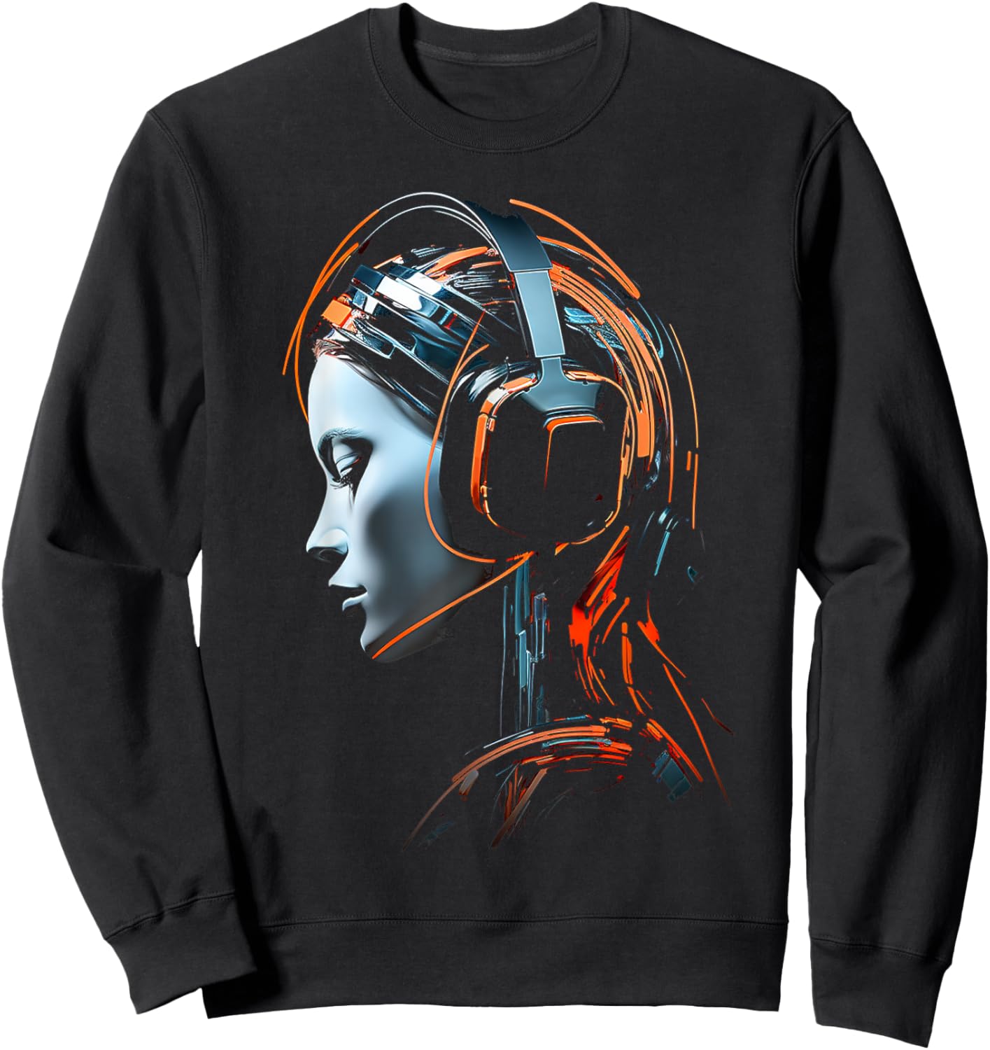 Women Headphones Abstract Art Graphic Artwork Women Sweatshirt - Sweatshirt | Black
