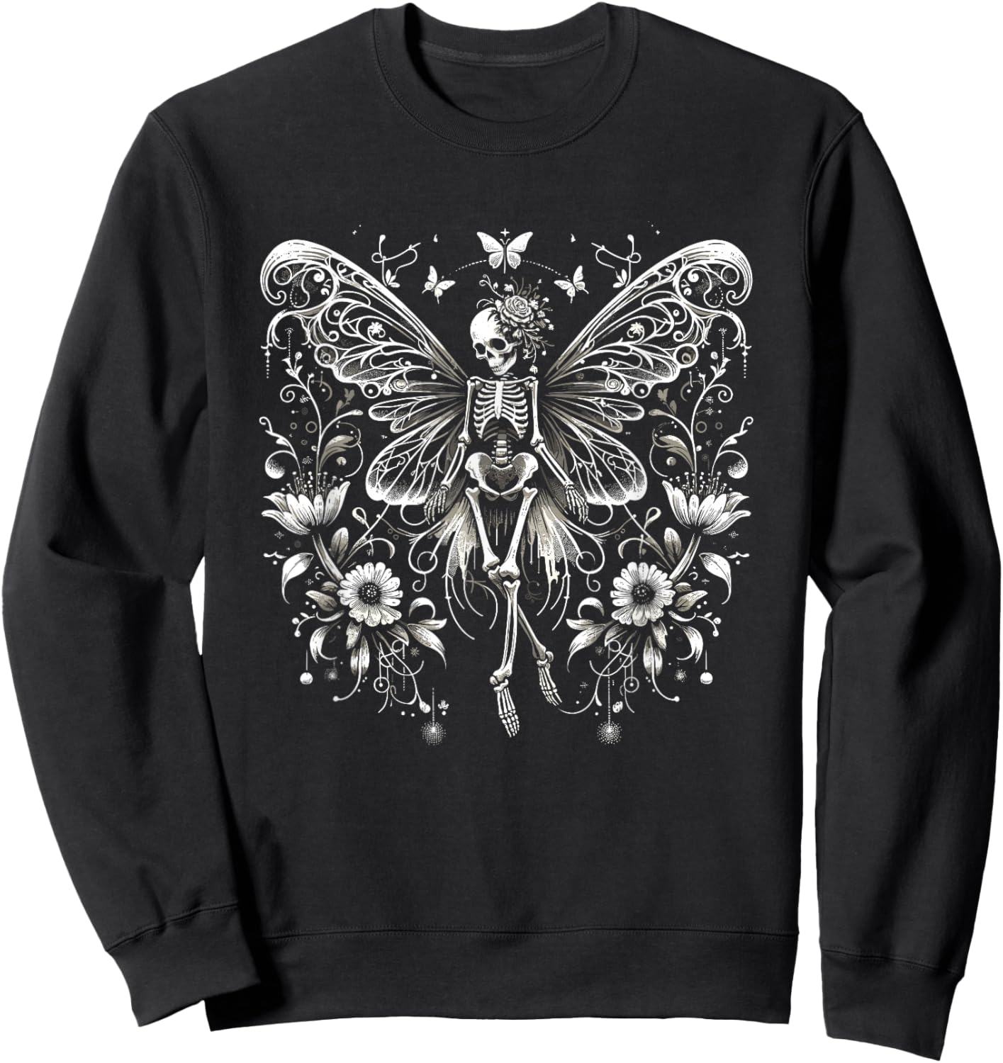 Fairy Grunge Fairycore Aesthetic Butterfly Skeleton Gothic Sweatshirt - Sweatshirt | Black