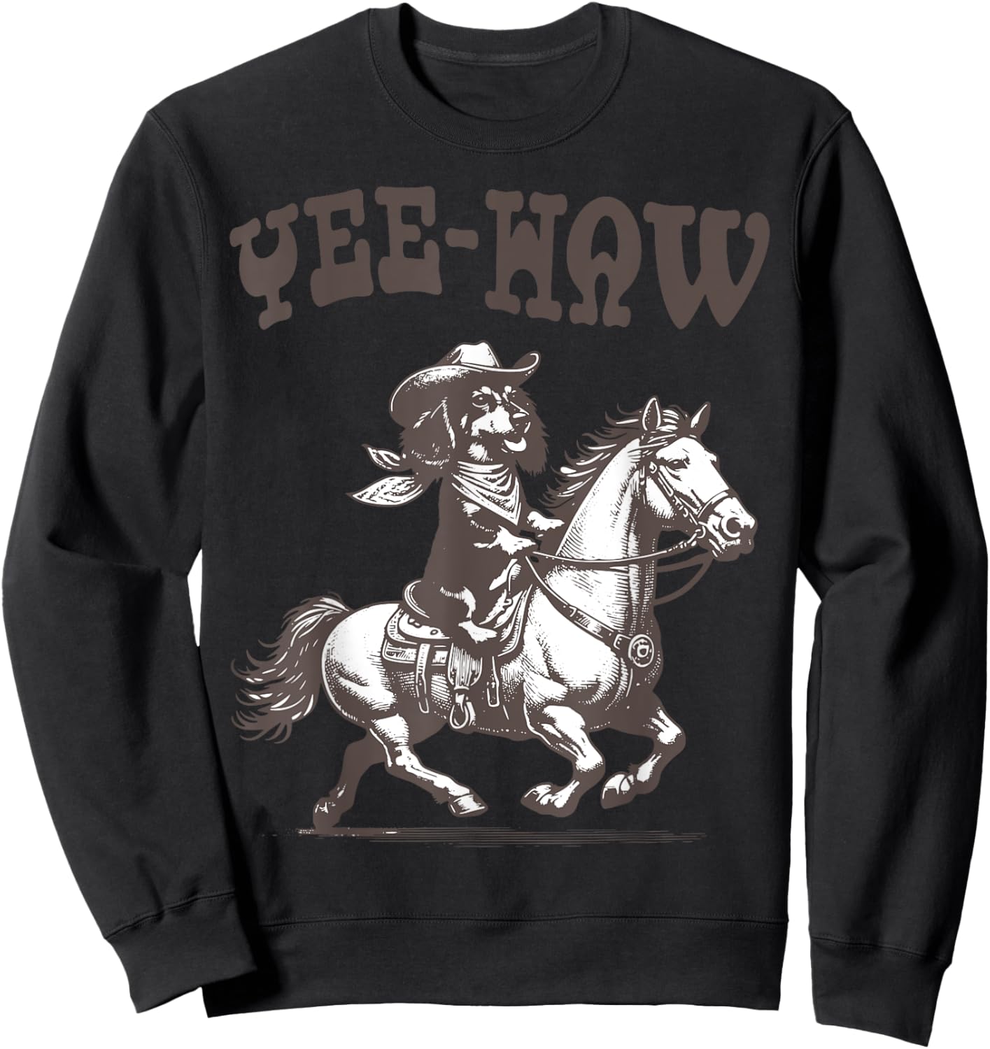 Retro 90s Cowboy Dachshund Riding A Horse Western Funny Sweatshirt - Sweatshirt | Black
