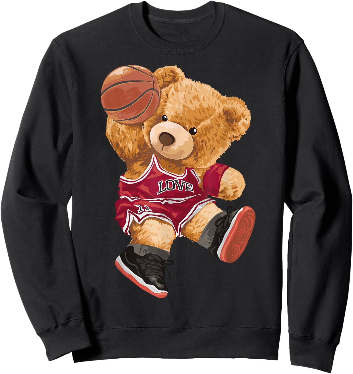 Cute Teddy Bear Playing Basketball Small Sweatshirt - Sweatshirt | Black