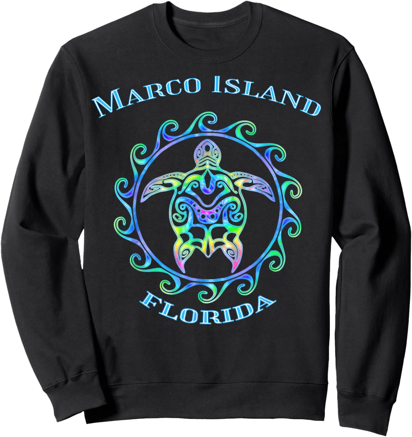Marco Island Florida Vacation Colorful Turtle Sweatshirt - Sweatshirt | Black