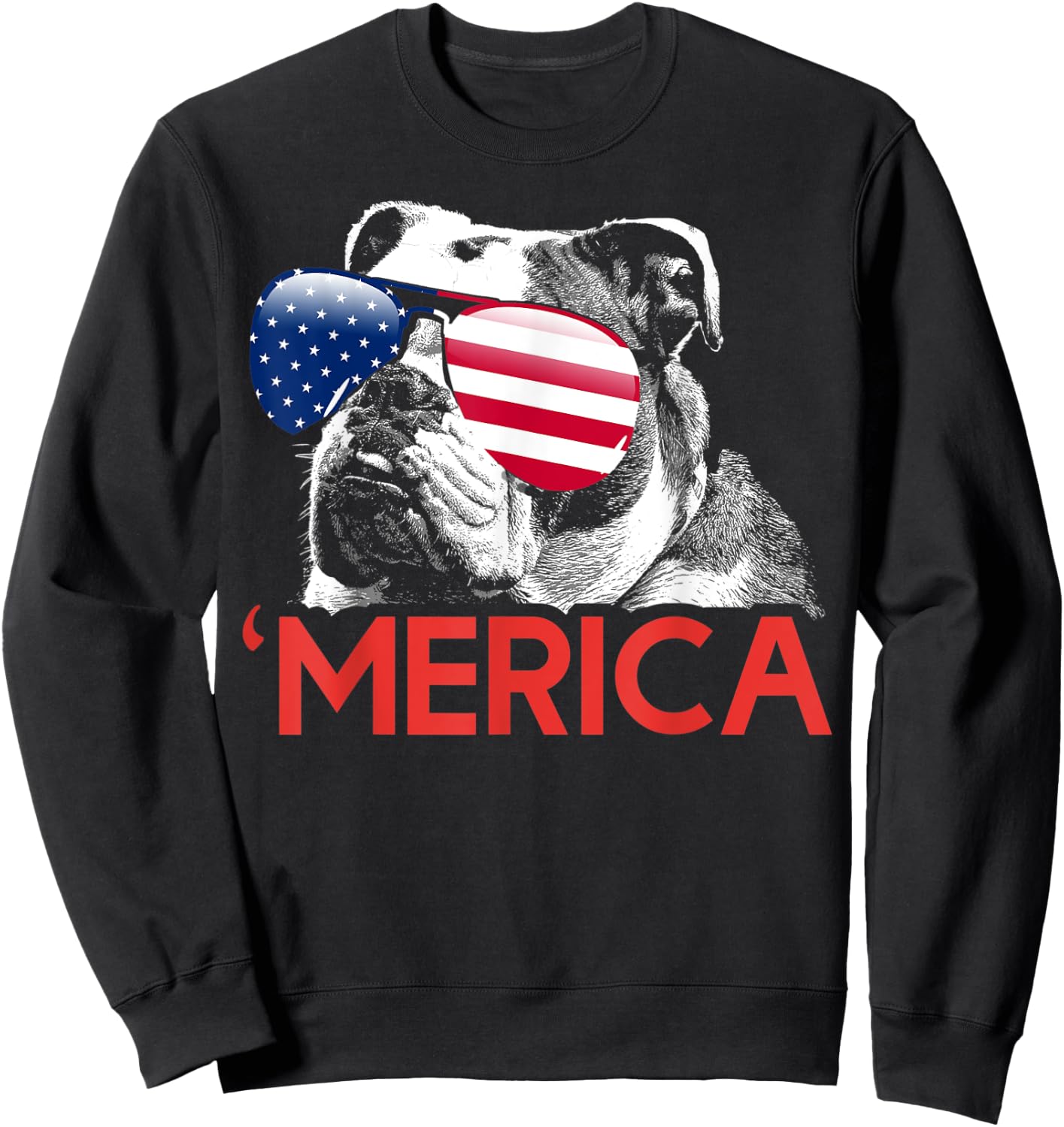 Merica Bulldog American Flag 4th of July Sweatshirt - Sweatshirt | Black