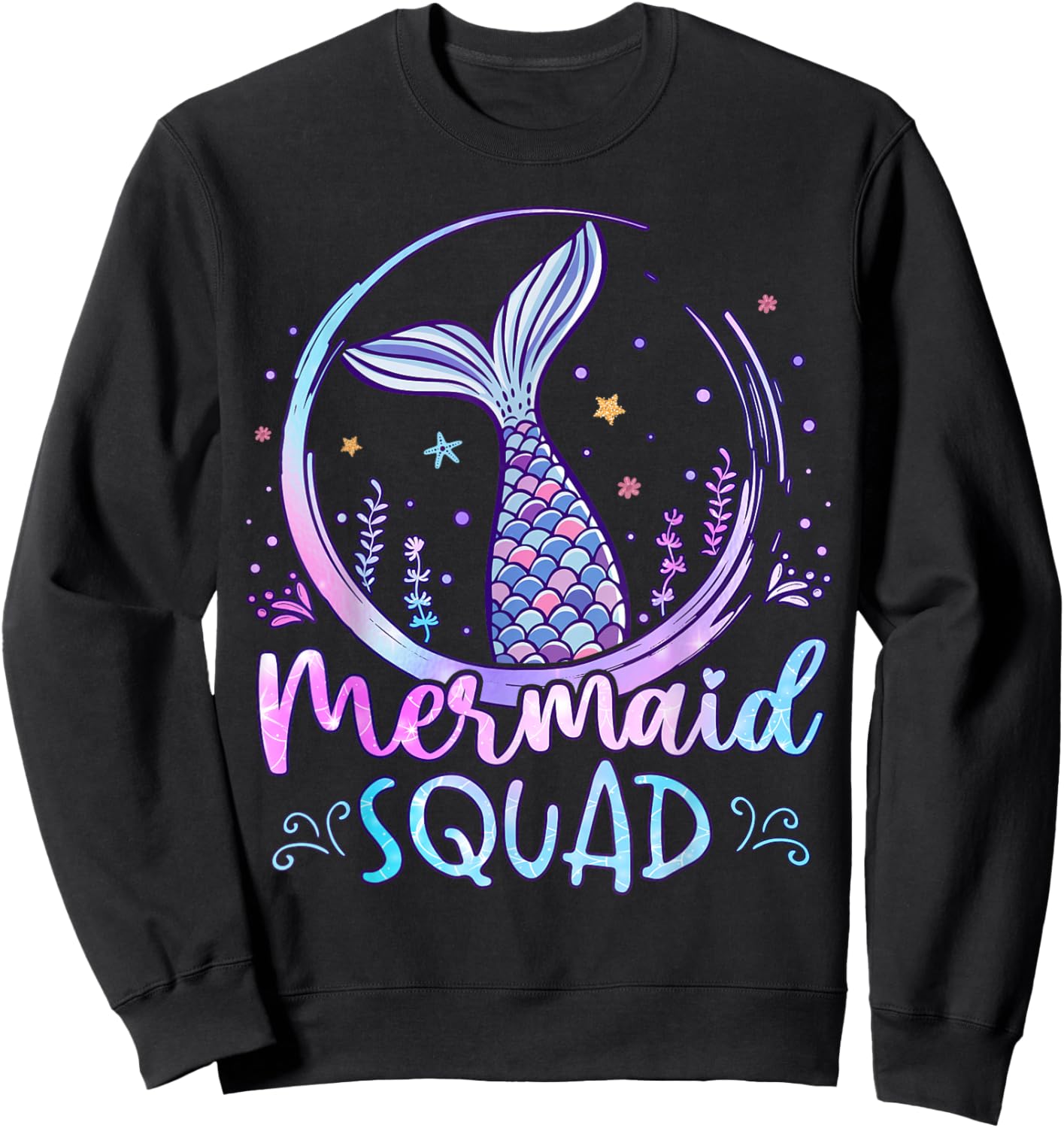 Mermaid Birthday Squad Party Girls Women Mermaid Sweatshirt - Sweatshirt | Black