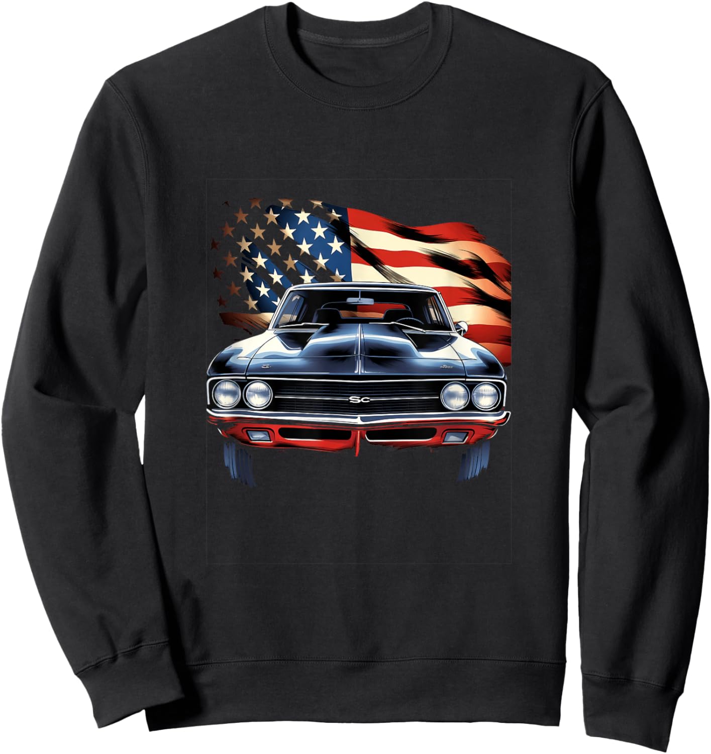 Muscle Car American USA Flag Vintage Car Sweatshirt - Sweatshirt | Black