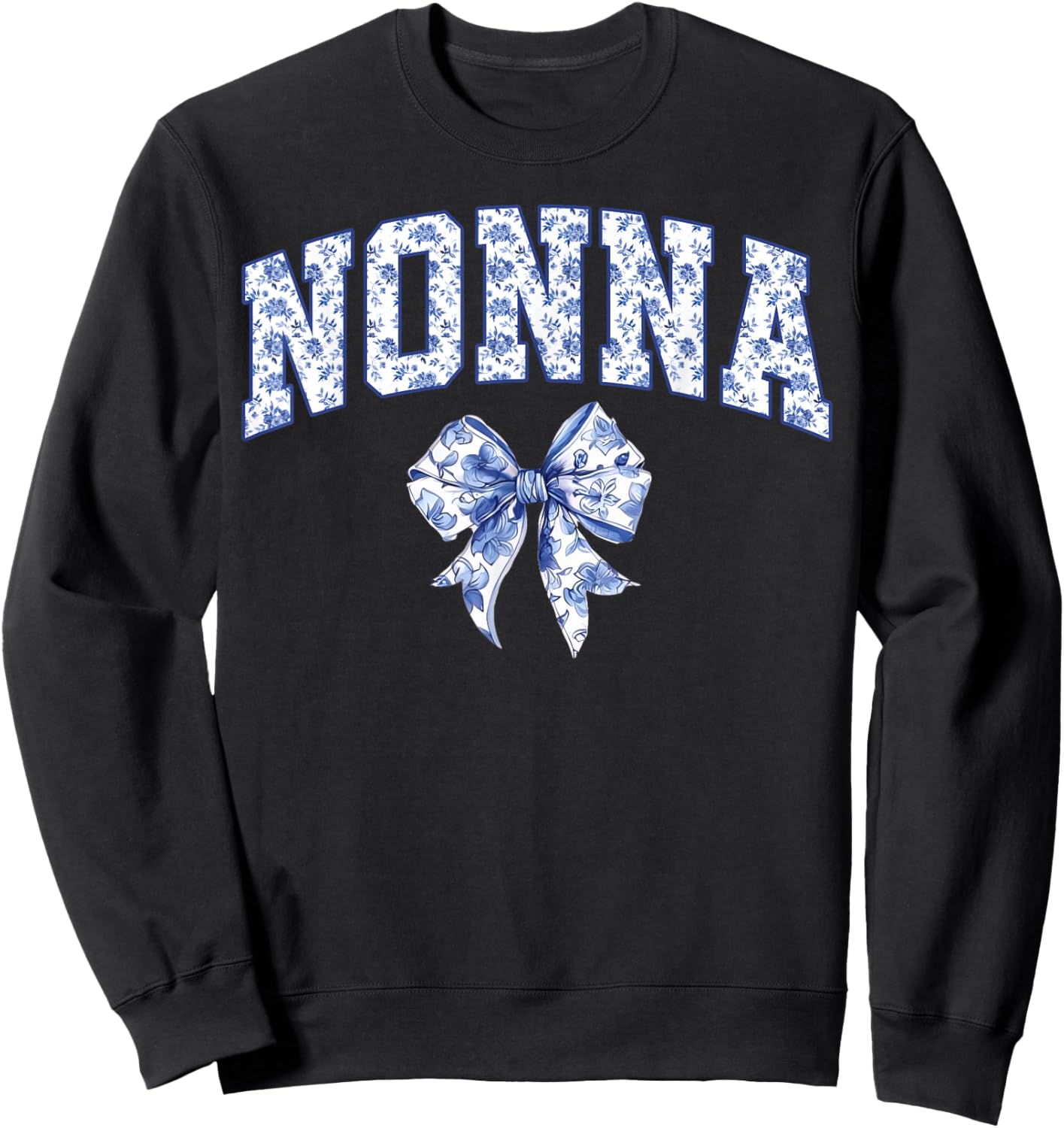 Nonna Coquette Toile Blue Bow Floral Family Matching Sweatshirt - Sweatshirt | Black