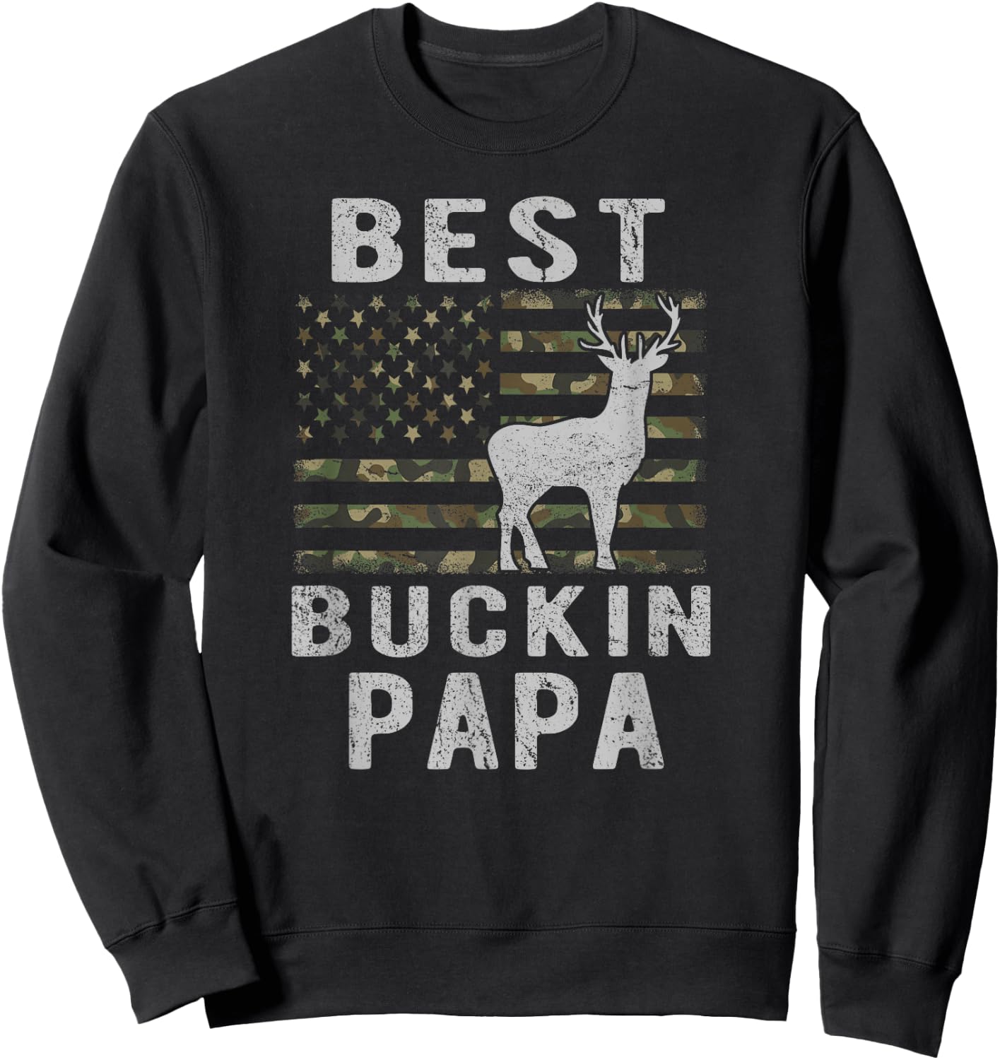 Best Bucking Papa Camouflage American Flag Deer Hunting Sweatshirt - Sweatshirt | Black