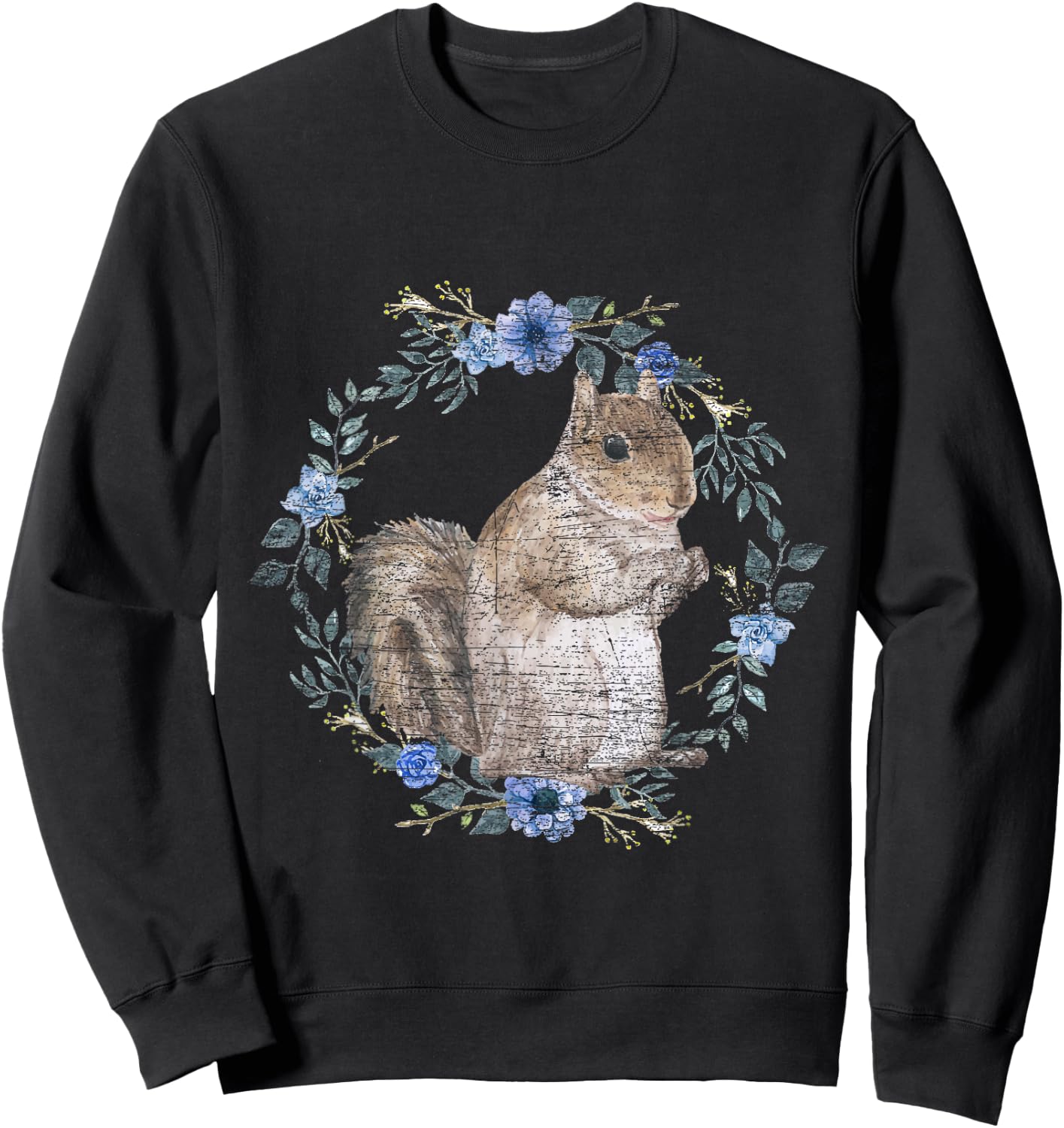 Flower Circle Animal Squirrel Sweatshirt - Sweatshirt | Black