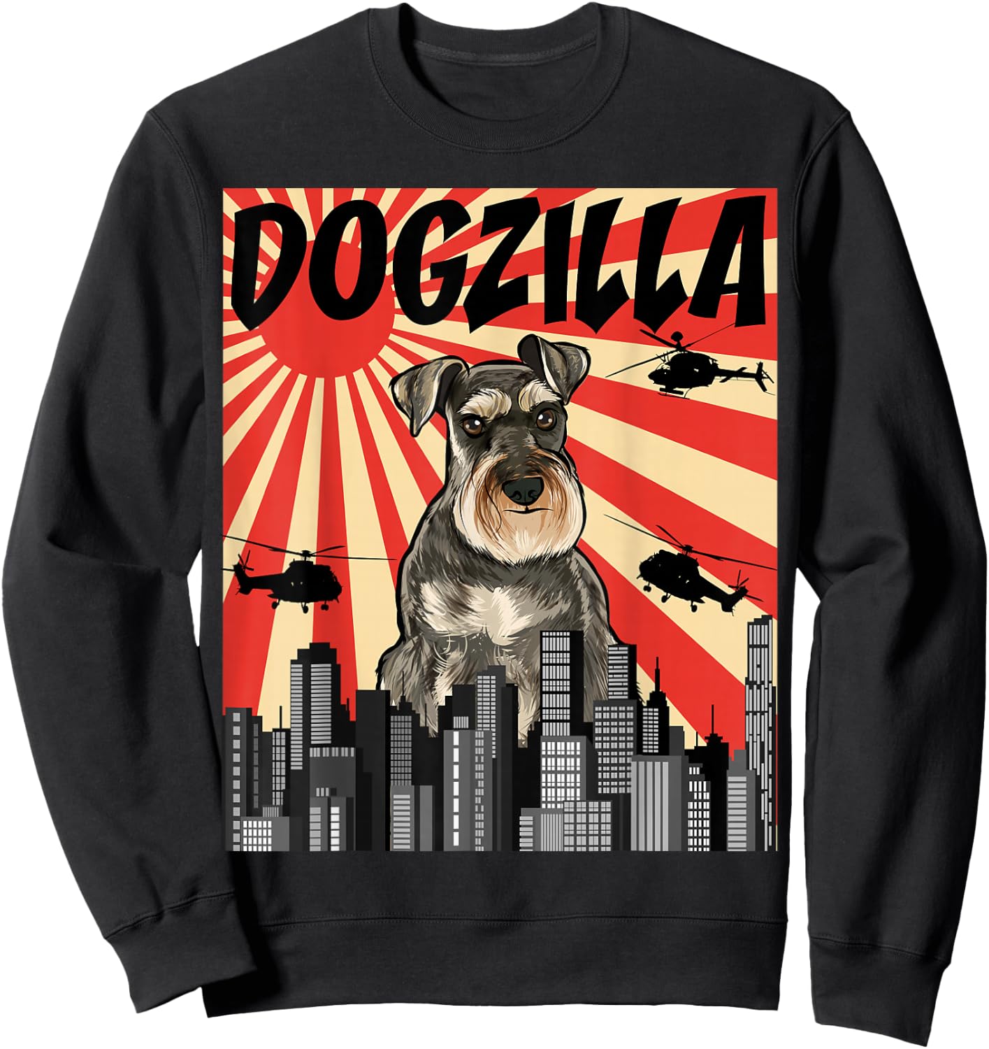 Funny Retro Japanese Dogzilla Miniature Schnauzer Sweatshirt - Sweatshirt | Black