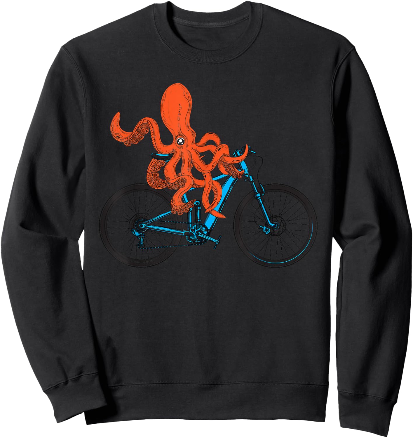 Octopus On Bicycle Cycling Eight Long Arms Graphic Print Sweatshirt - Sweatshirt | Black