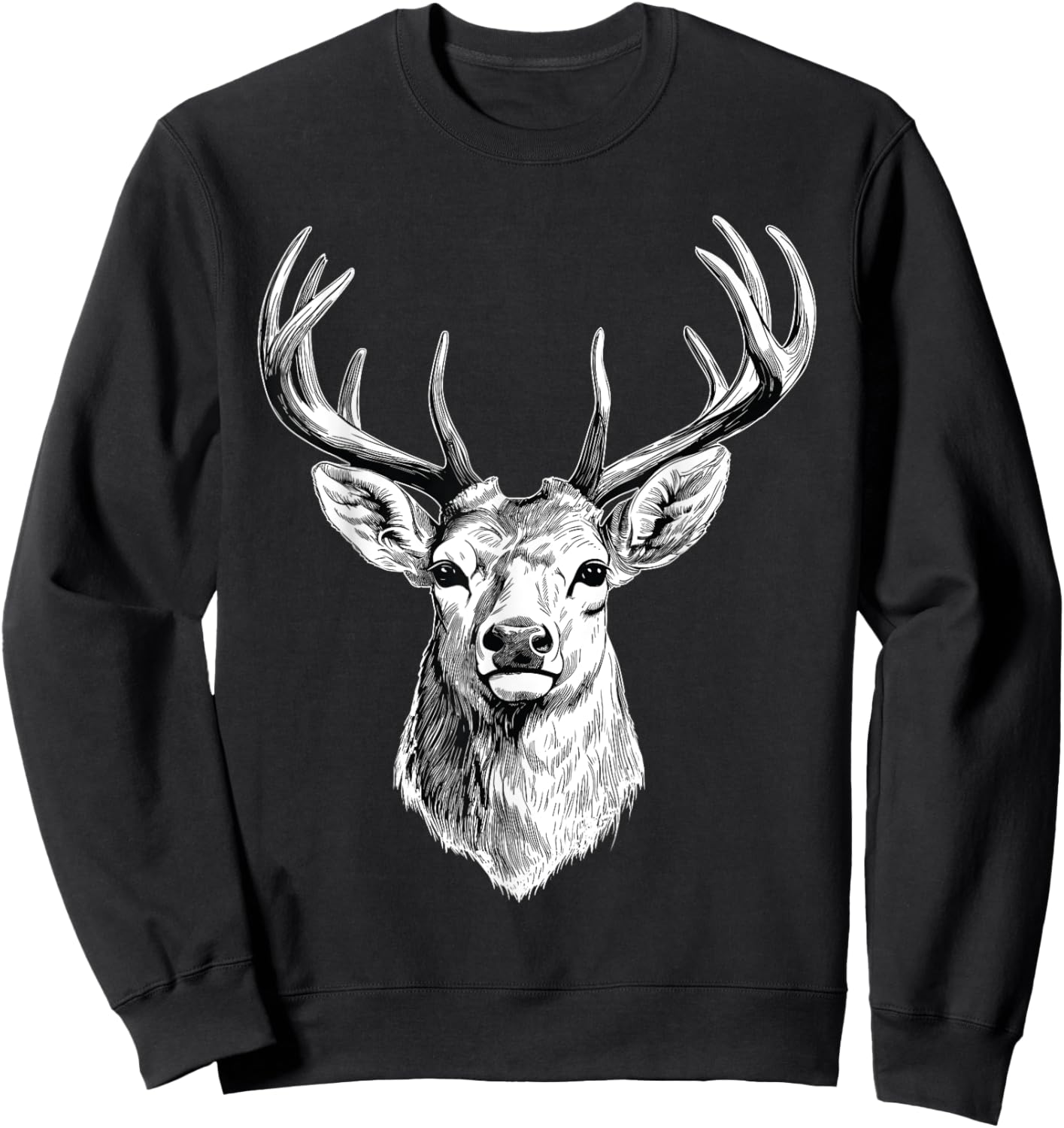 Artistic Deer Drawing - Antler Nature Animal Forest Lover Sweatshirt - Sweatshirt | Black