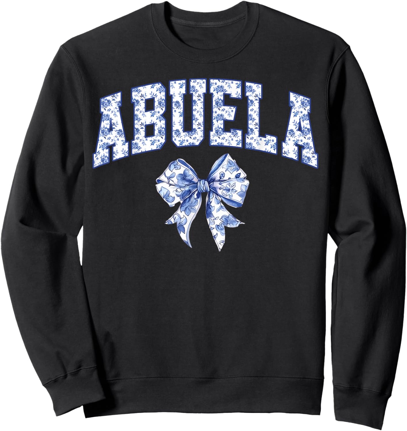 Abuela Coquette Toile Blue Bow Floral Family Matching Sweatshirt - Sweatshirt | Black