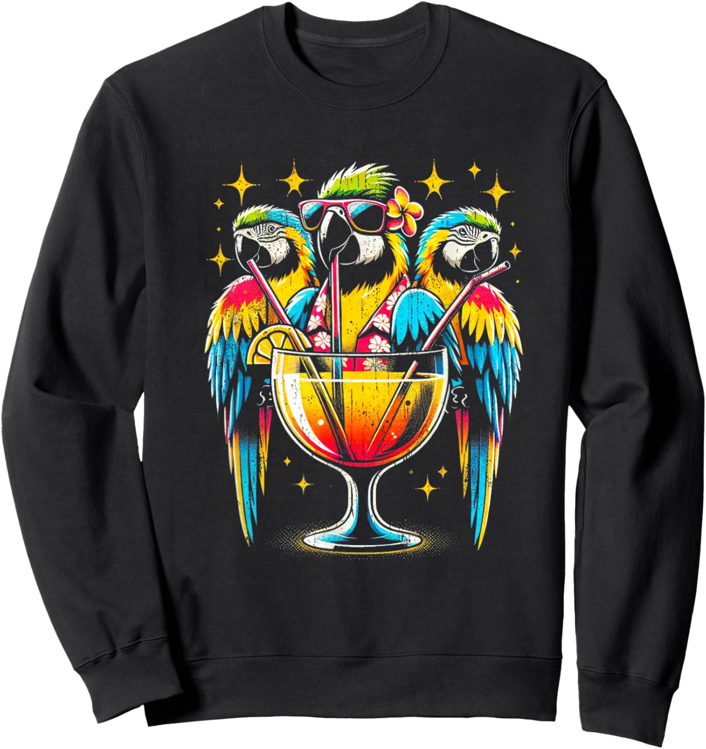 Parrots Drinking Margarita Tropical Birds Vacation Hawaiian Sweatshirt - Sweatshirt | Black
