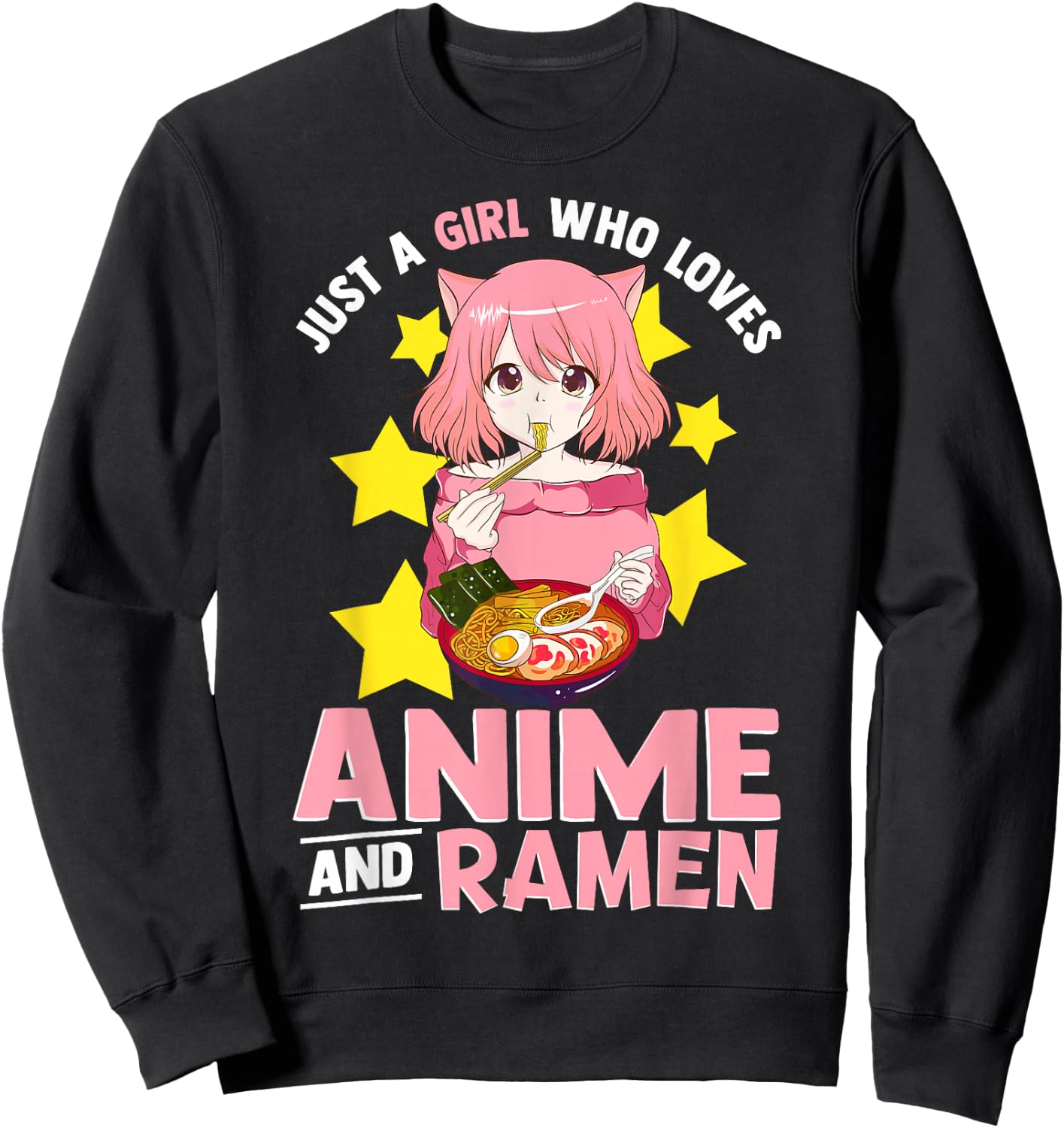 Just A Girl Who Loves Anime and Ramen Bowl Japanese Noodles,Short Sleeve Sweatshirt - Sweatshirt | Black