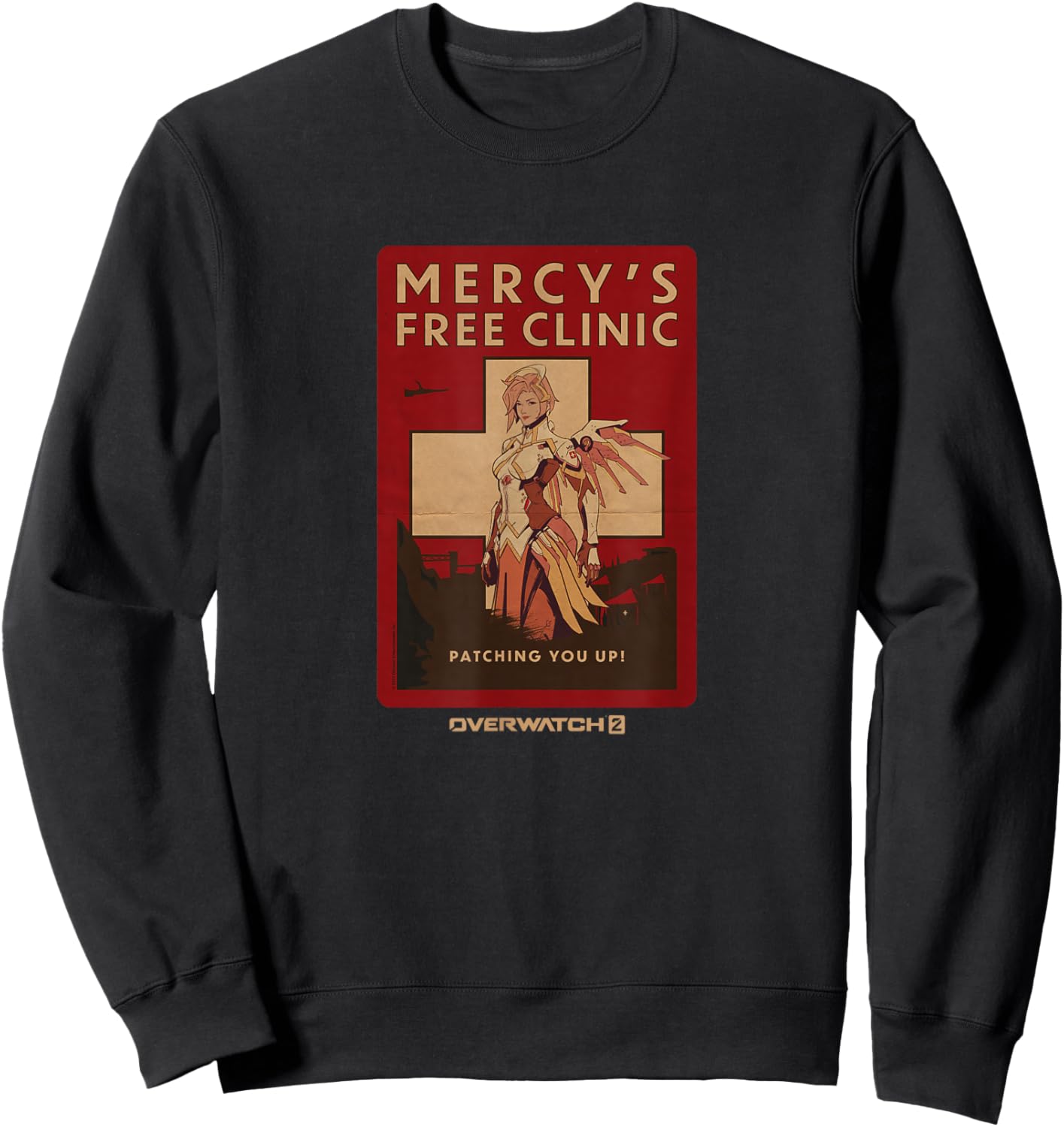Overwatch 2 Mercy's Free Clinic Propaganda Big Chest Poster Sweatshirt - Sweatshirt | Black