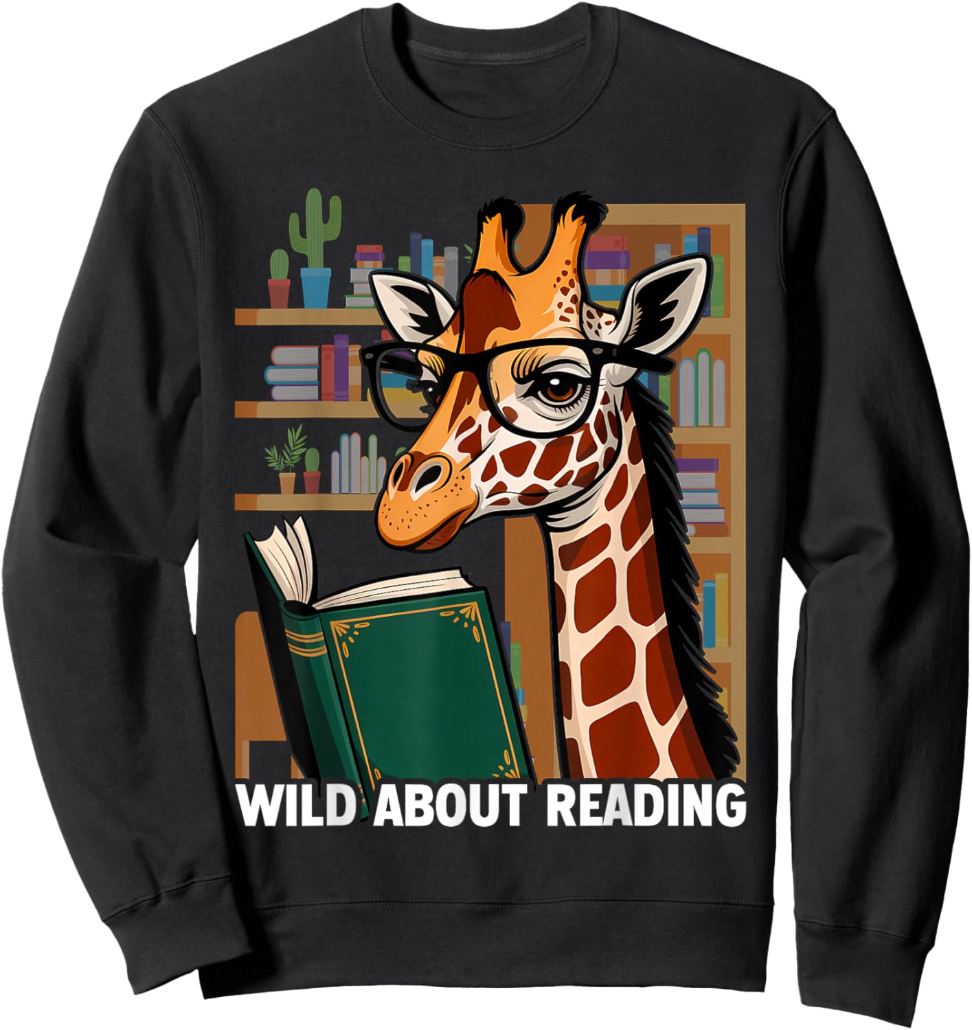 Giraffe Reading Book Eyeglasses Animals Teachers Zoo Sweatshirt - Sweatshirt | Black