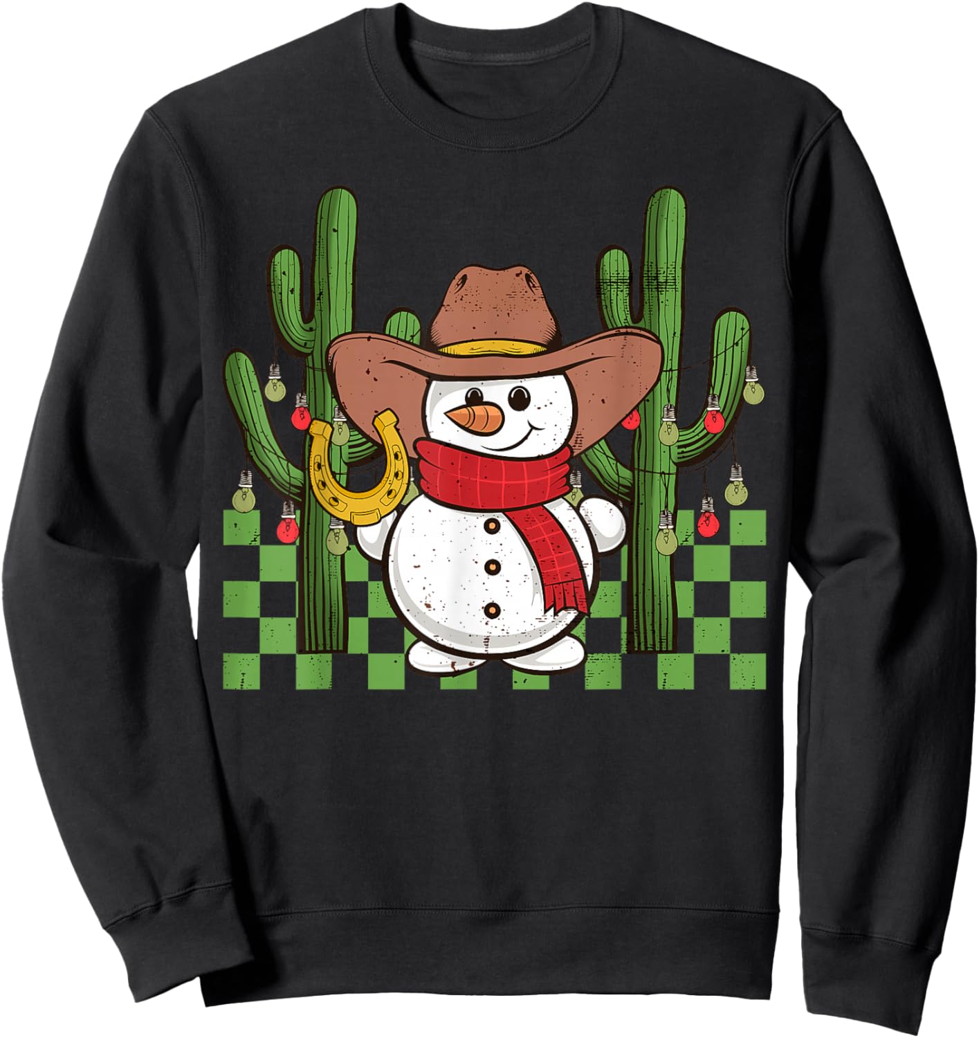 Groovy Cowboy Snowman Western Christmas Cactus Apparel Sweatshirt - Sweatshirt | Black