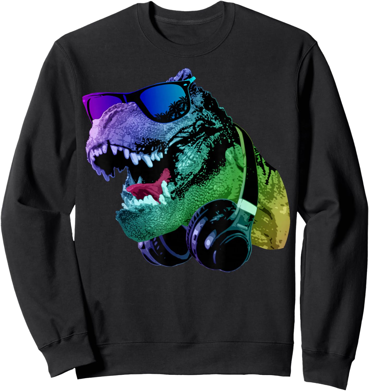 T Rex Tyrannosaurus Dinosaur With Sunglasses And Headphones Sweatshirt - Sweatshirt | Black