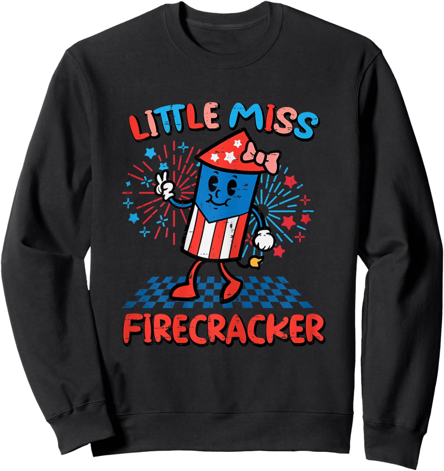 4th July Little Miss Firecracker Patriot Toddler Girls Kids Sweatshirt - Sweatshirt | Black
