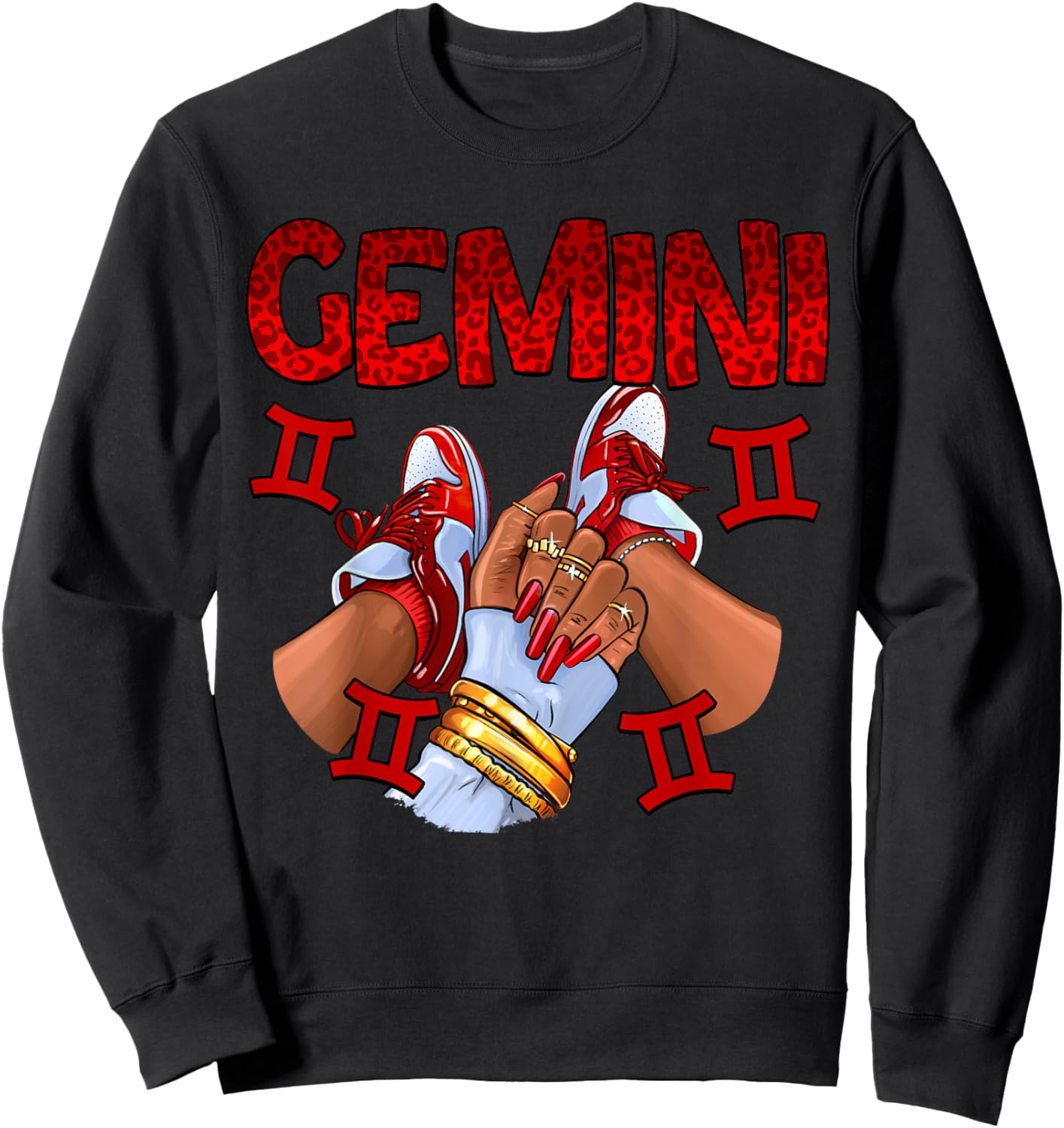 Gemini Queen Birthday Women Sneakers Zodiac Sign Bday Sweatshirt - Sweatshirt | Black