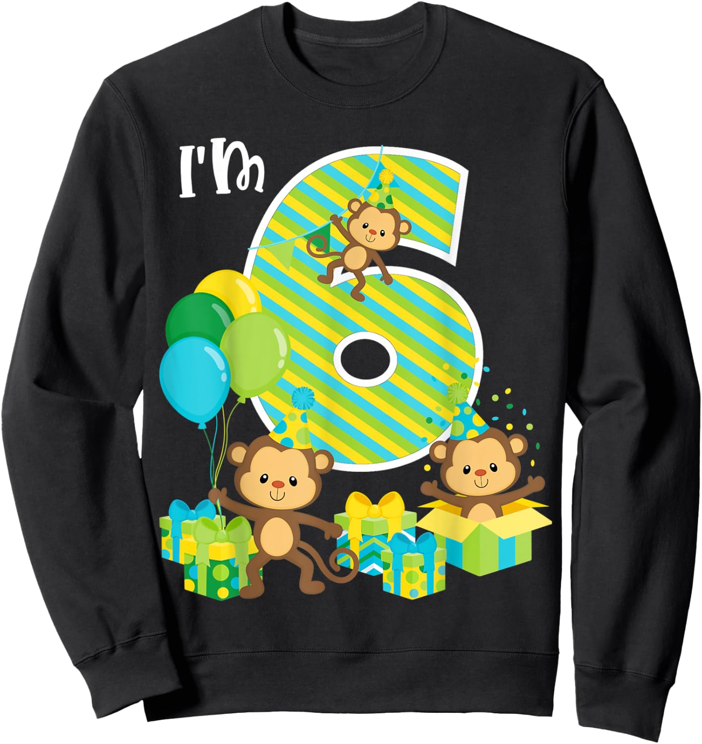 Birthday Monkey 6th Birthday Party Six Year Old Kid Toddler Sweatshirt - Sweatshirt | Black