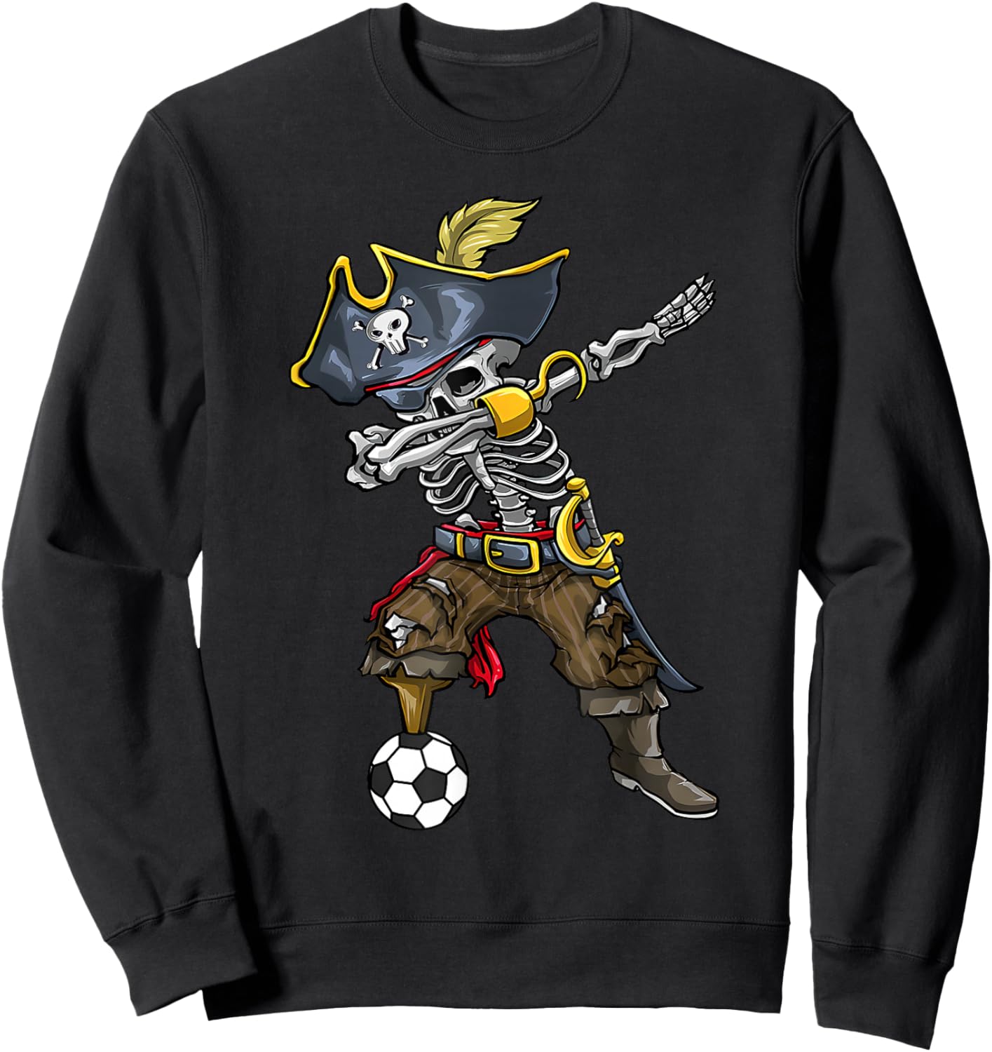 Dabbing Skeleton Pirate Soccer Lover Halloween Costume Sweatshirt - Sweatshirt | Black