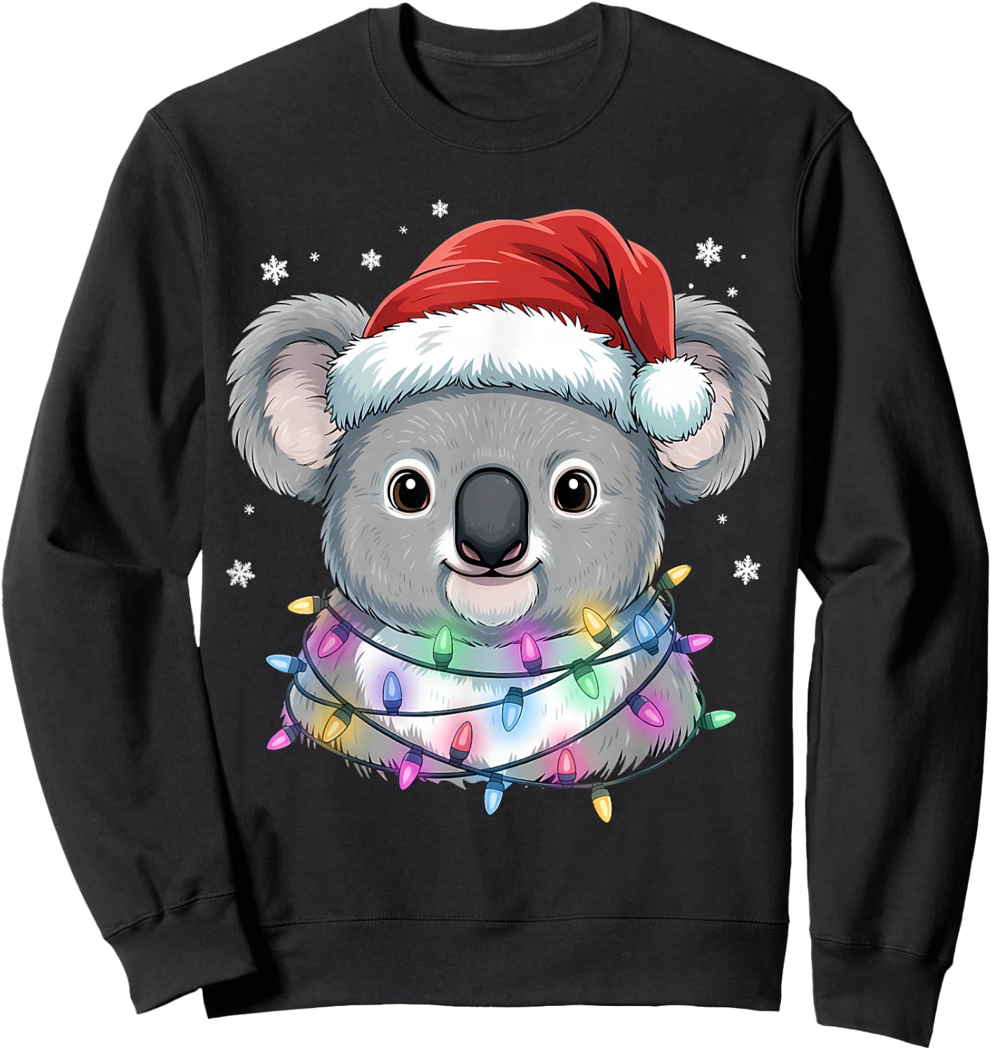 Christmas Lights Koala Santa Hat Cute Xmas Pajamas Sweatshirt - Sweatshirt | Black
