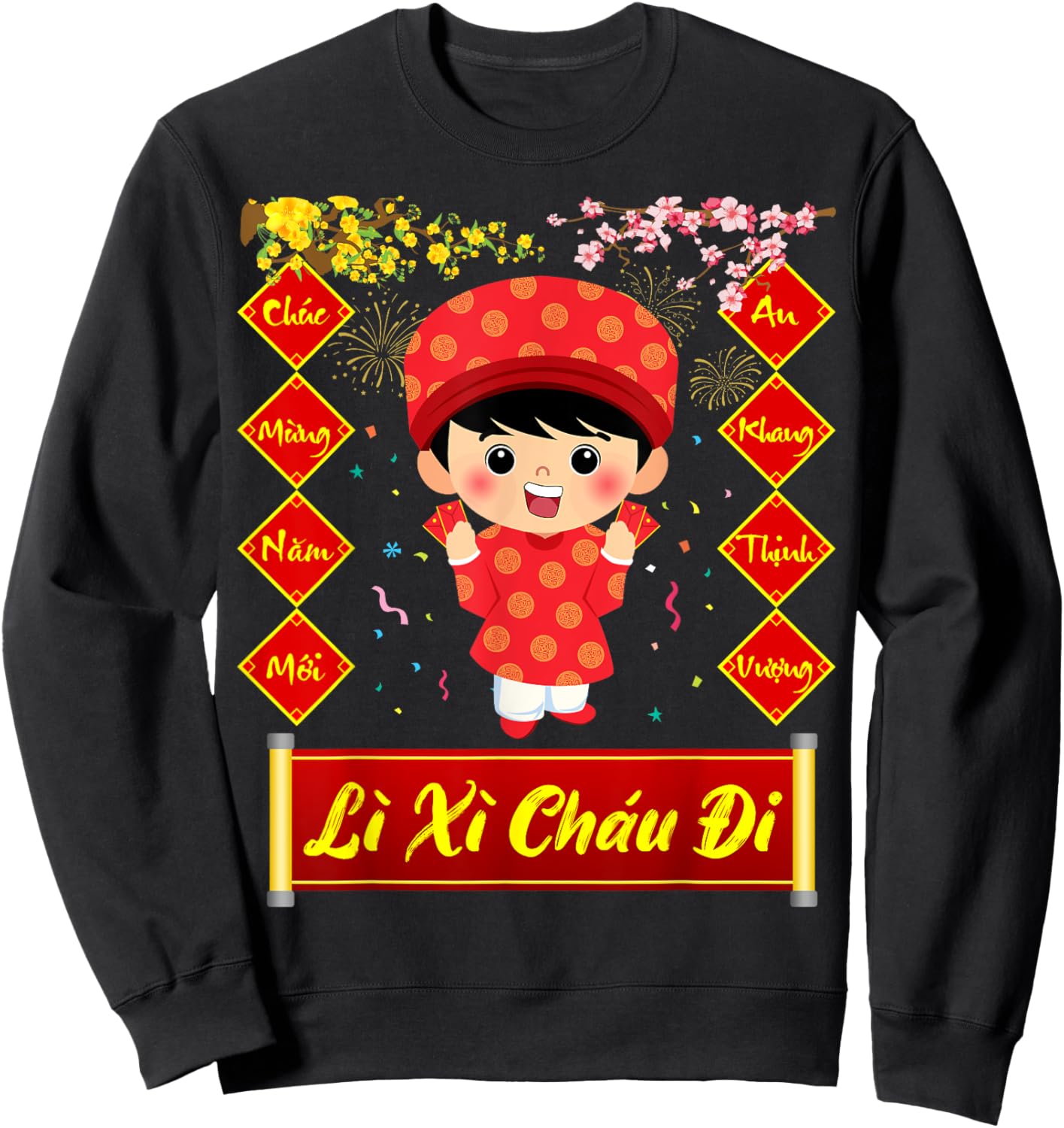Li Xi Chau Di Happy Lunar New Year 2025 Vietnamese Boy Sweatshirt - Sweatshirt | Black