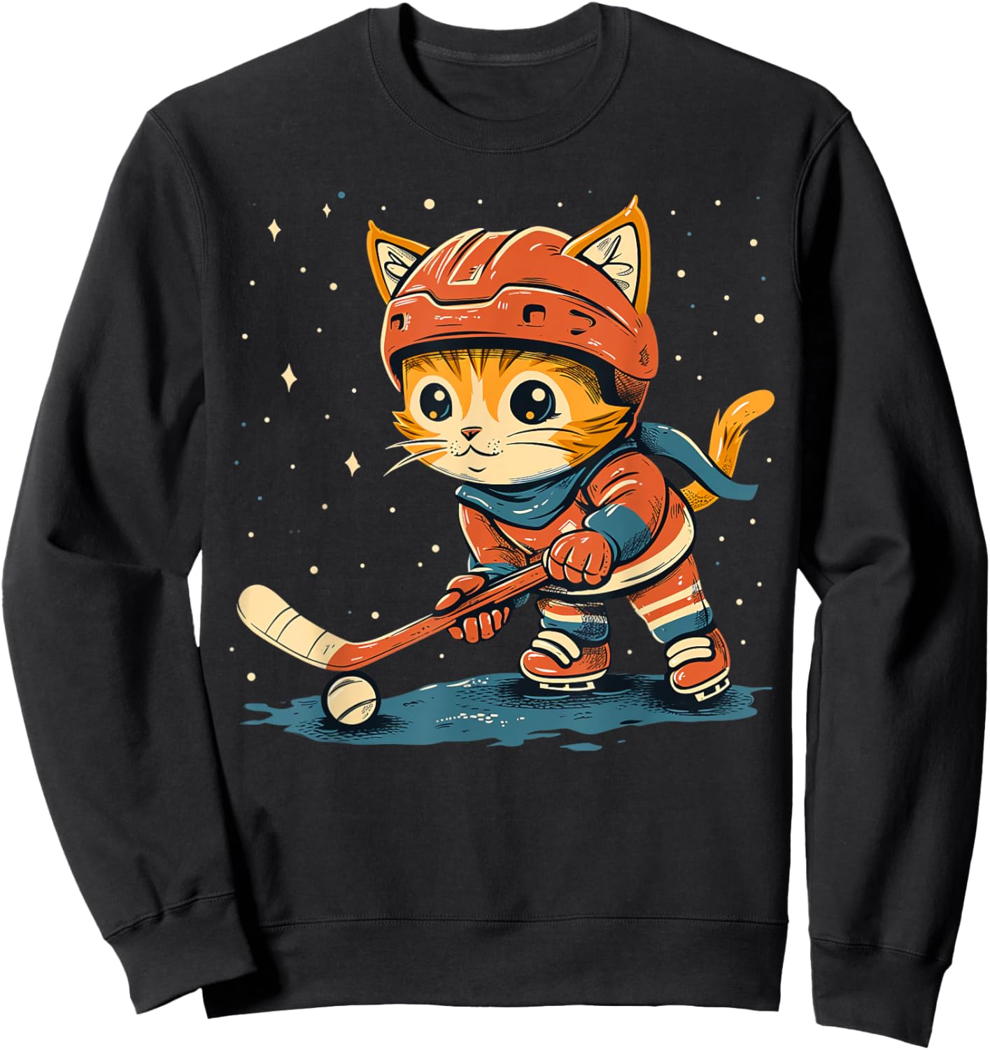 Ice Hockey player Cat on Ice Hockey Women Kids Sweatshirt - Sweatshirt | Black