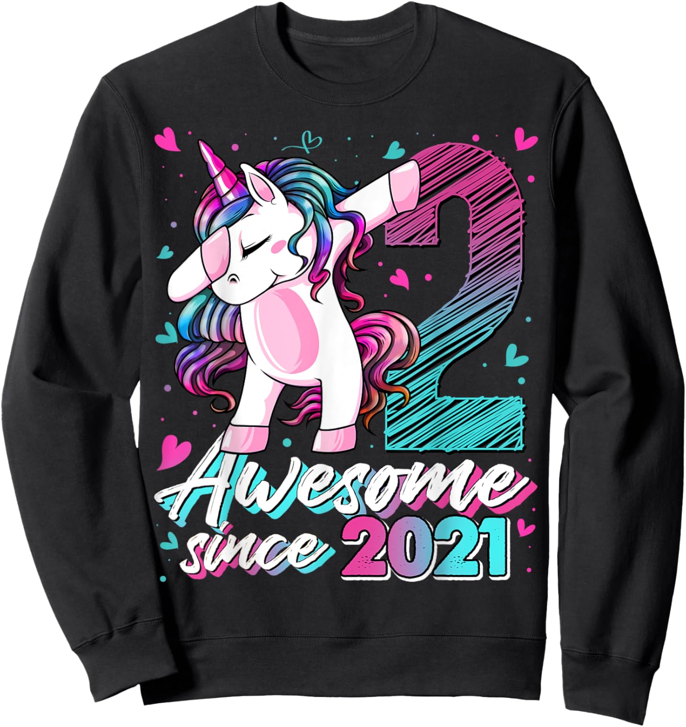 2 Years Old Dabbing Unicorn Gifts 2nd Birthday Girl Party Sweatshirt - Sweatshirt | Black