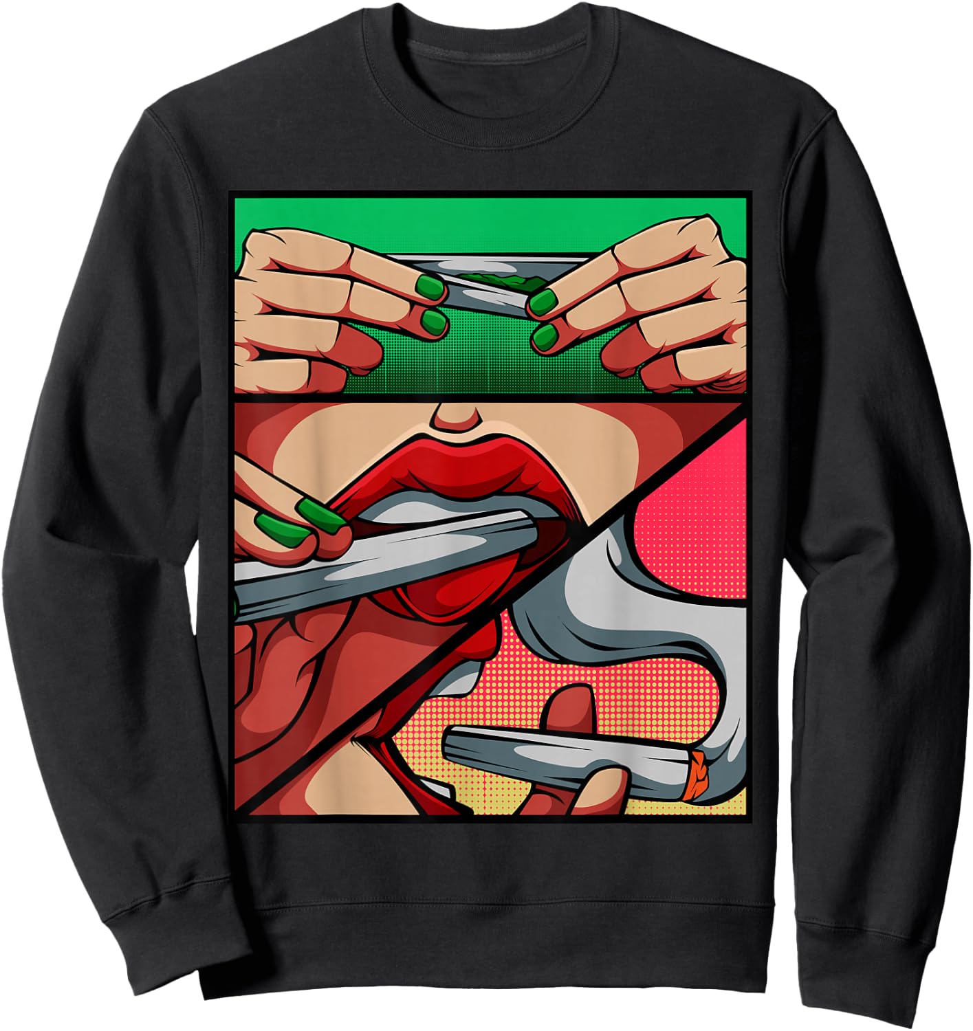 Roll It Lick It Smoke It Marijuana Weed Pot Sexy Lips Sweatshirt - Sweatshirt | Black