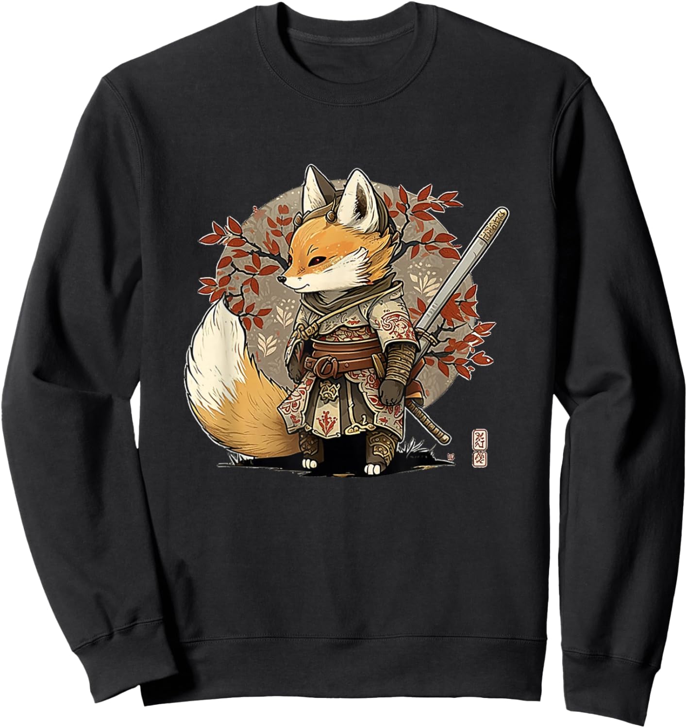 Kawaii Japanese Style Samurai Fox Anime Sweatshirt - Sweatshirt | Black
